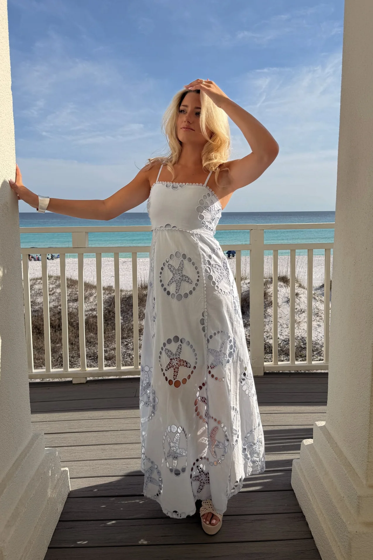 Gracelyn Light Blue Seashell Eyelet Midi Dress