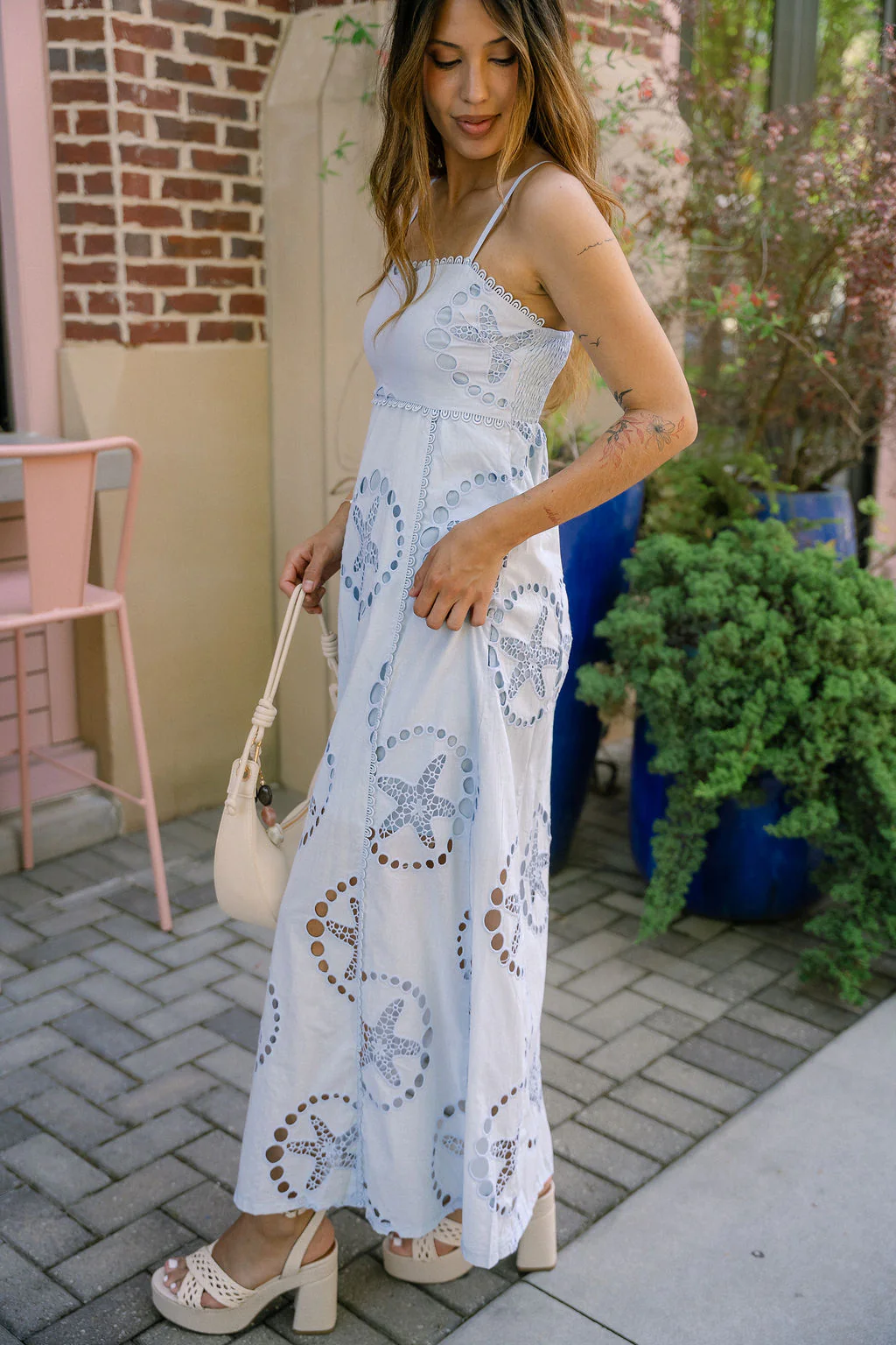 Gracelyn Light Blue Seashell Eyelet Midi Dress - Image 5