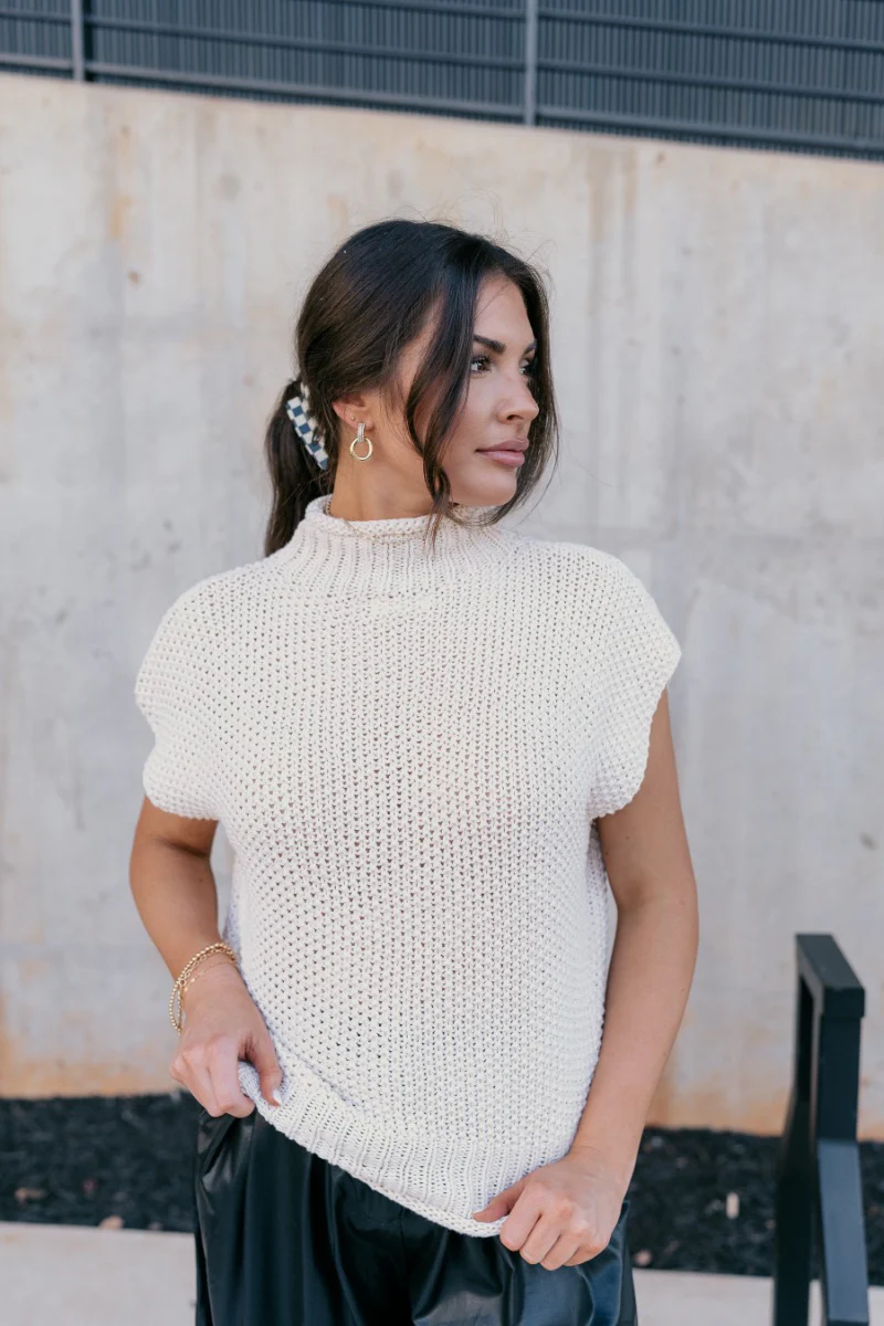 Gracie Cream Sleeveless Mock Neck Sweater - Image 3
