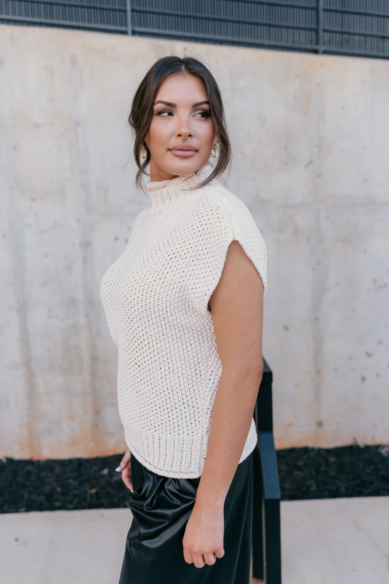 Gracie Cream Sleeveless Mock Neck Sweater - Image 4