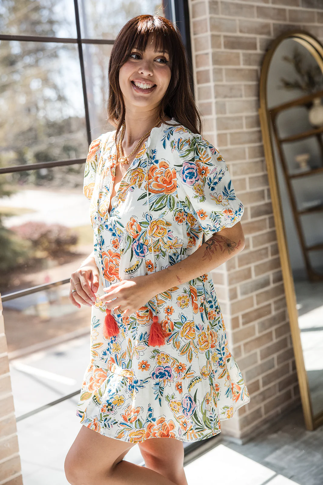 Gracie Orange Multi Floral Mini Dress