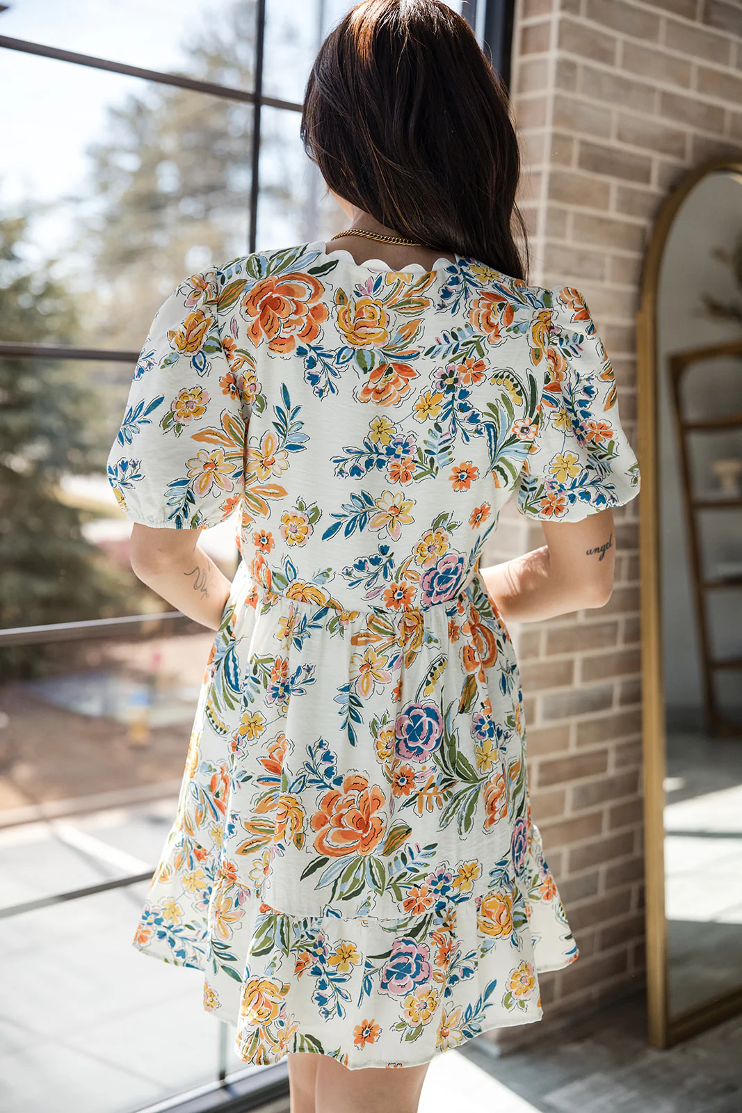 Gracie Orange Multi Floral Mini Dress - Image 4