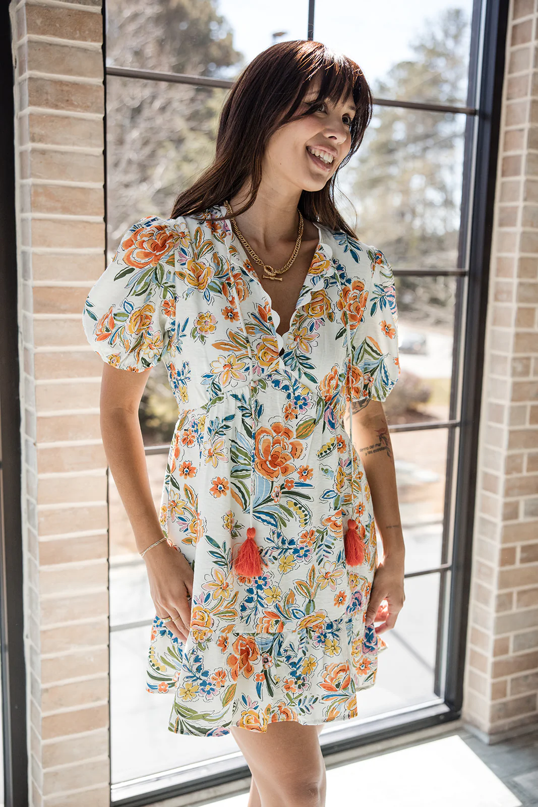 Gracie Orange Multi Floral Mini Dress - Image 7