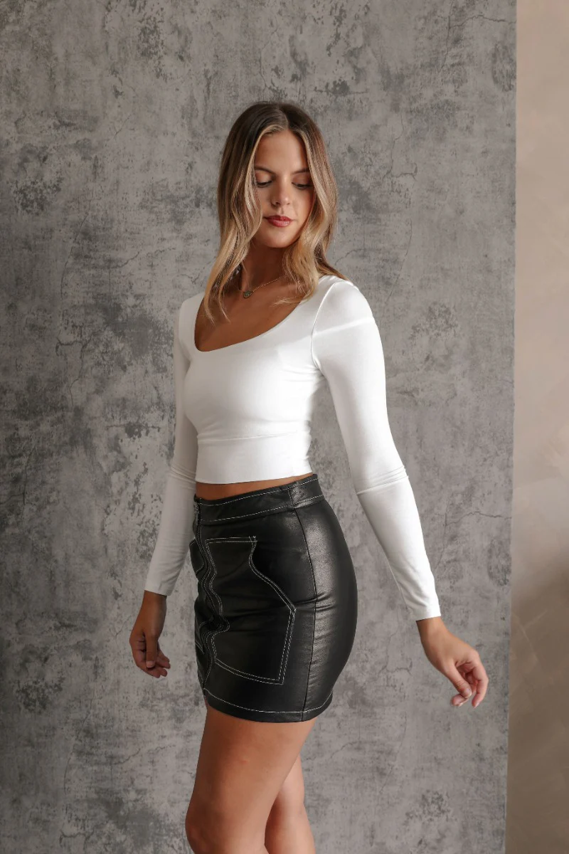 Greta Ivory Basic Long Sleeve Crop Top - Image 2