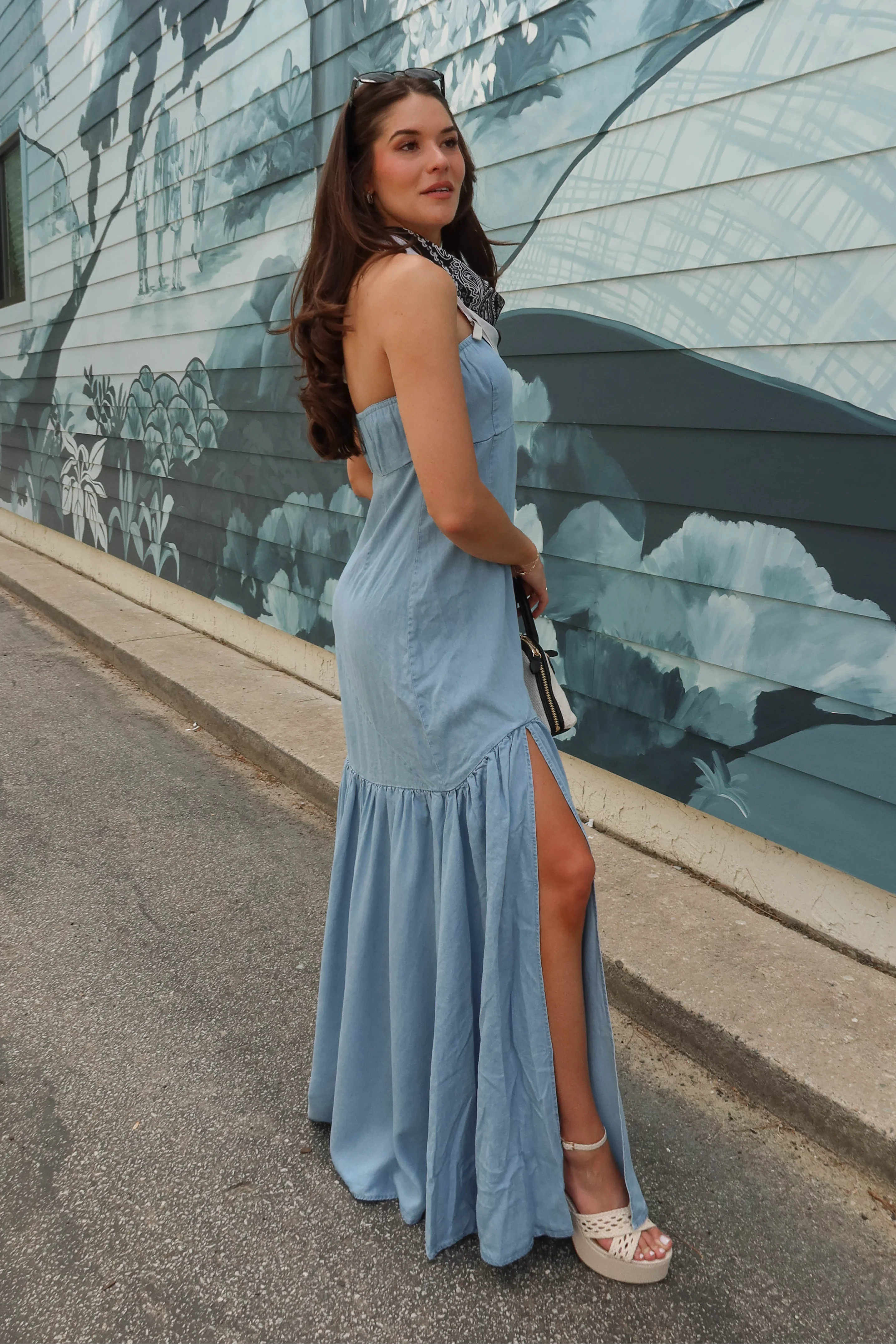 Greer Chambray Strapless Maxi Dress - Image 4