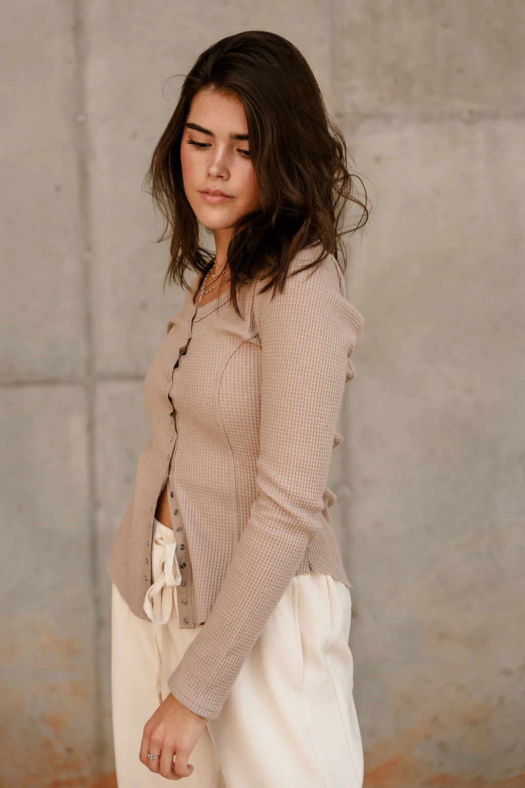 Greta Mocha Waffle Knit Long Sleeve Top - Image 3