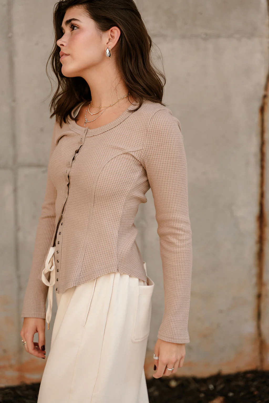 Greta Mocha Waffle Knit Long Sleeve Top - Image 4