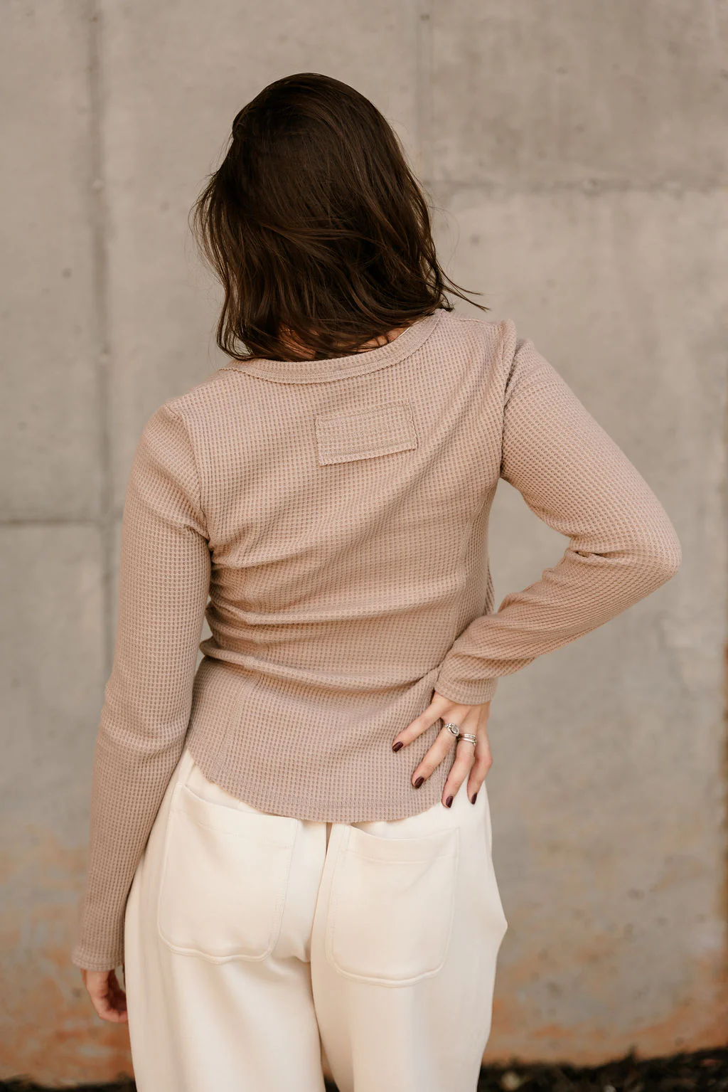 Greta Mocha Waffle Knit Long Sleeve Top - Image 6