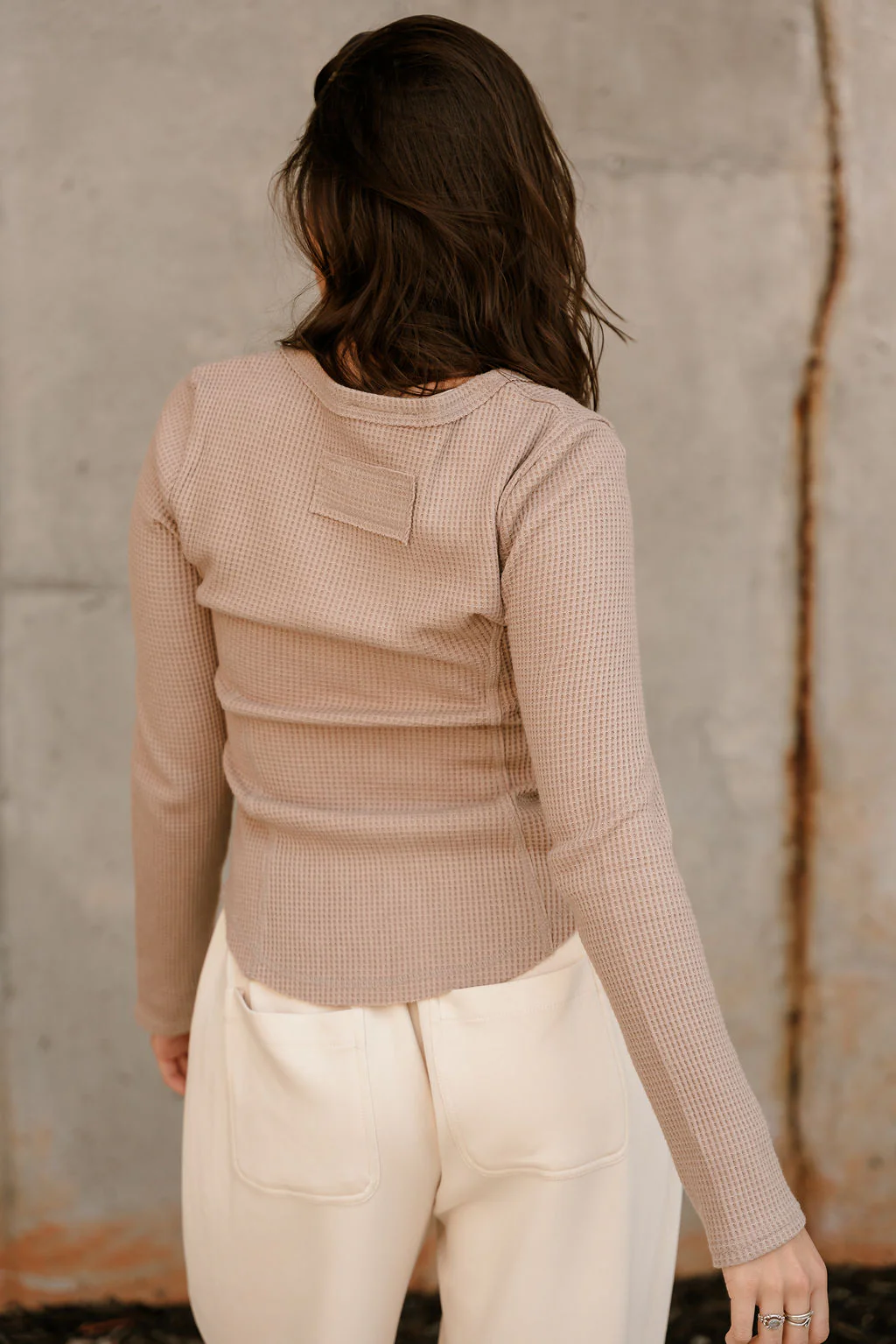 Greta Mocha Waffle Knit Long Sleeve Top - Image 7