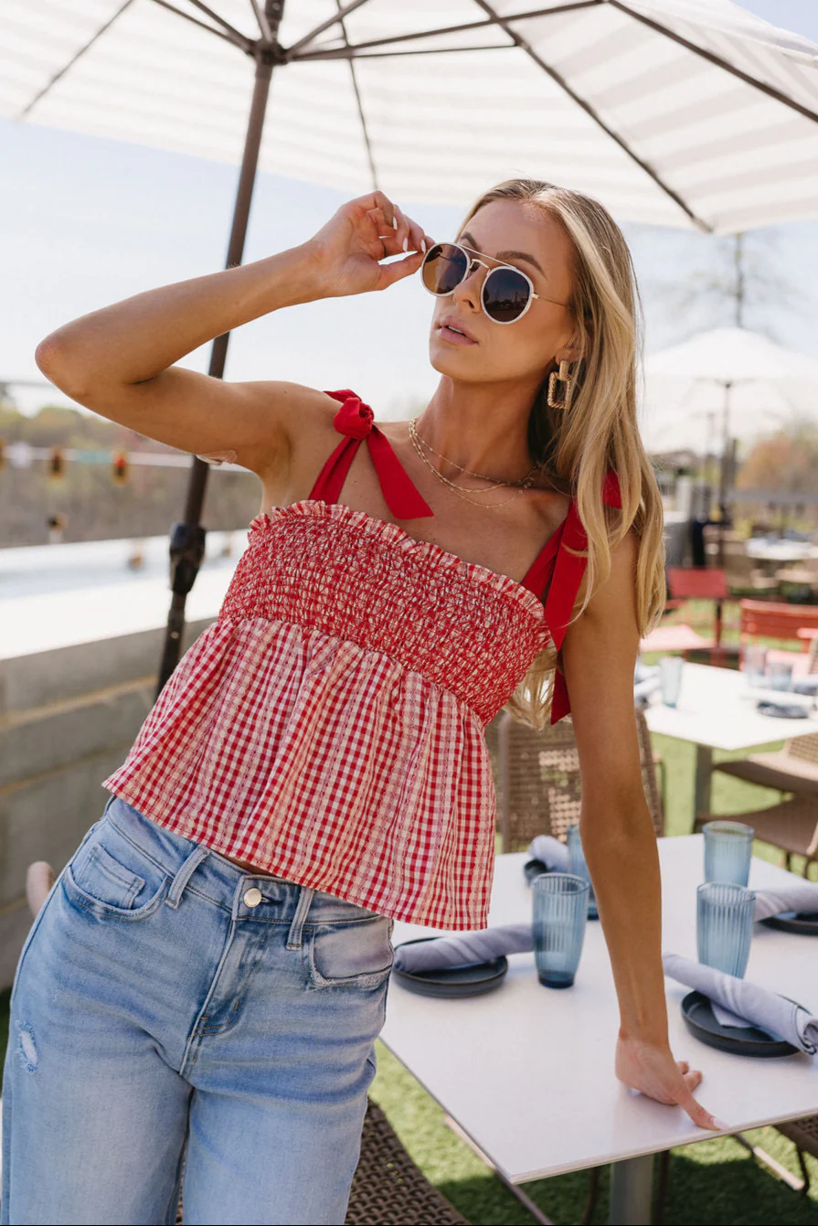Gretchen Red & White Gingham Tank Top