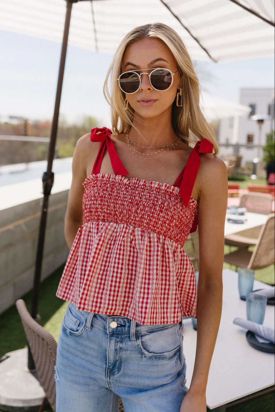 Gretchen Red & White Gingham Tank Top - Image 2