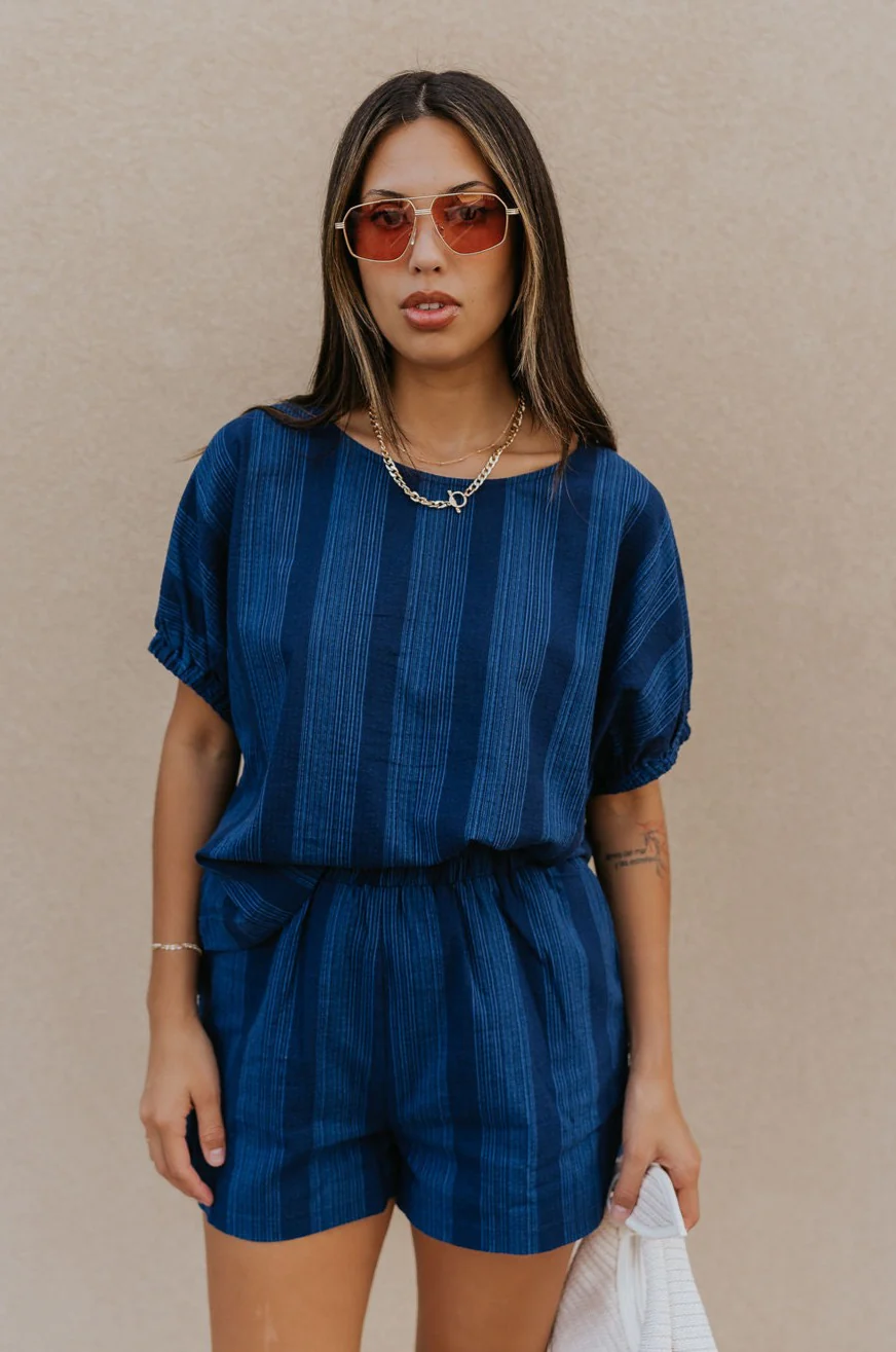 Julissa Navy Stripe Short Sleeve Top