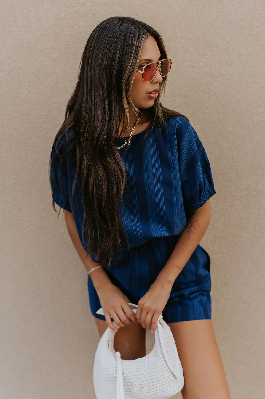 Julissa Navy Stripe Short Sleeve Top - Image 2