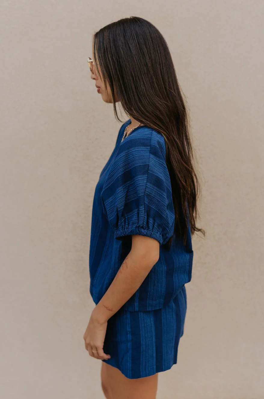Julissa Navy Stripe Short Sleeve Top - Image 3