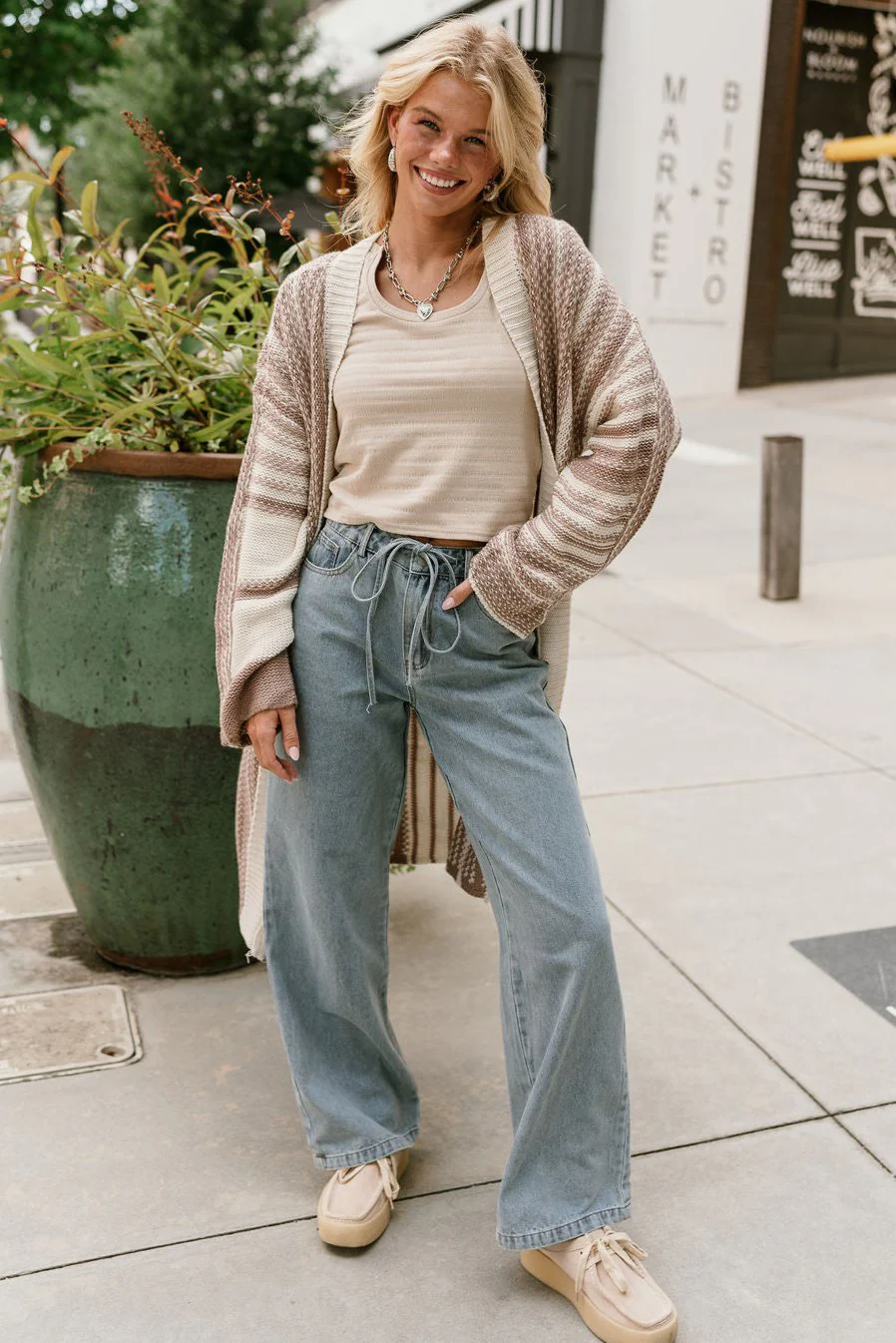Alexa Cream & Mocha Stripe Knit Cardigan