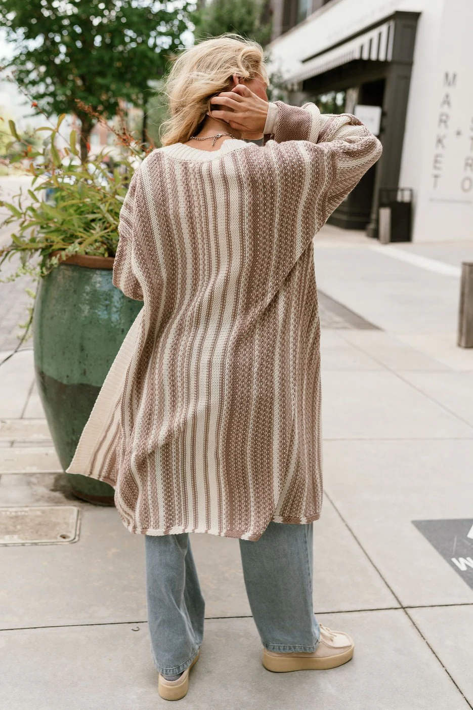 Alexa Cream & Mocha Stripe Knit Cardigan - Image 4