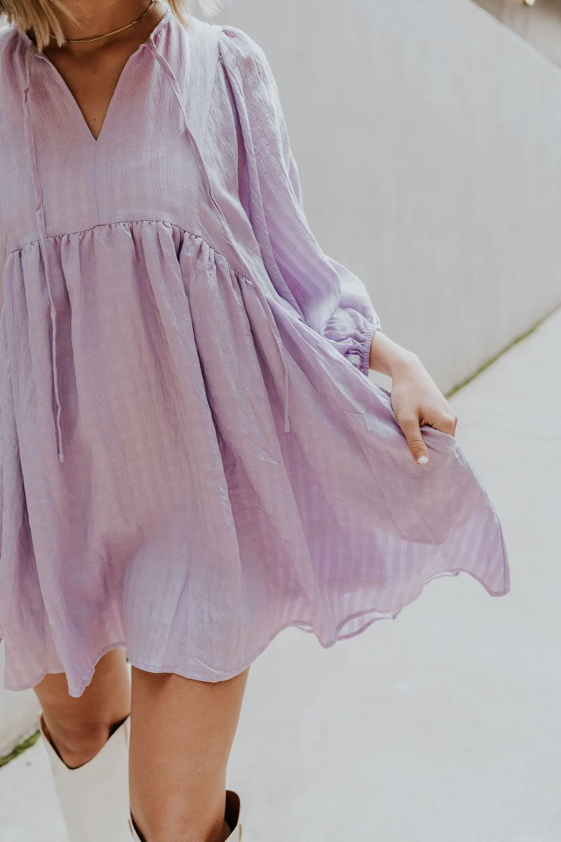 Hadleigh Lavender Puff Sleeve Babydoll Dress - Image 6