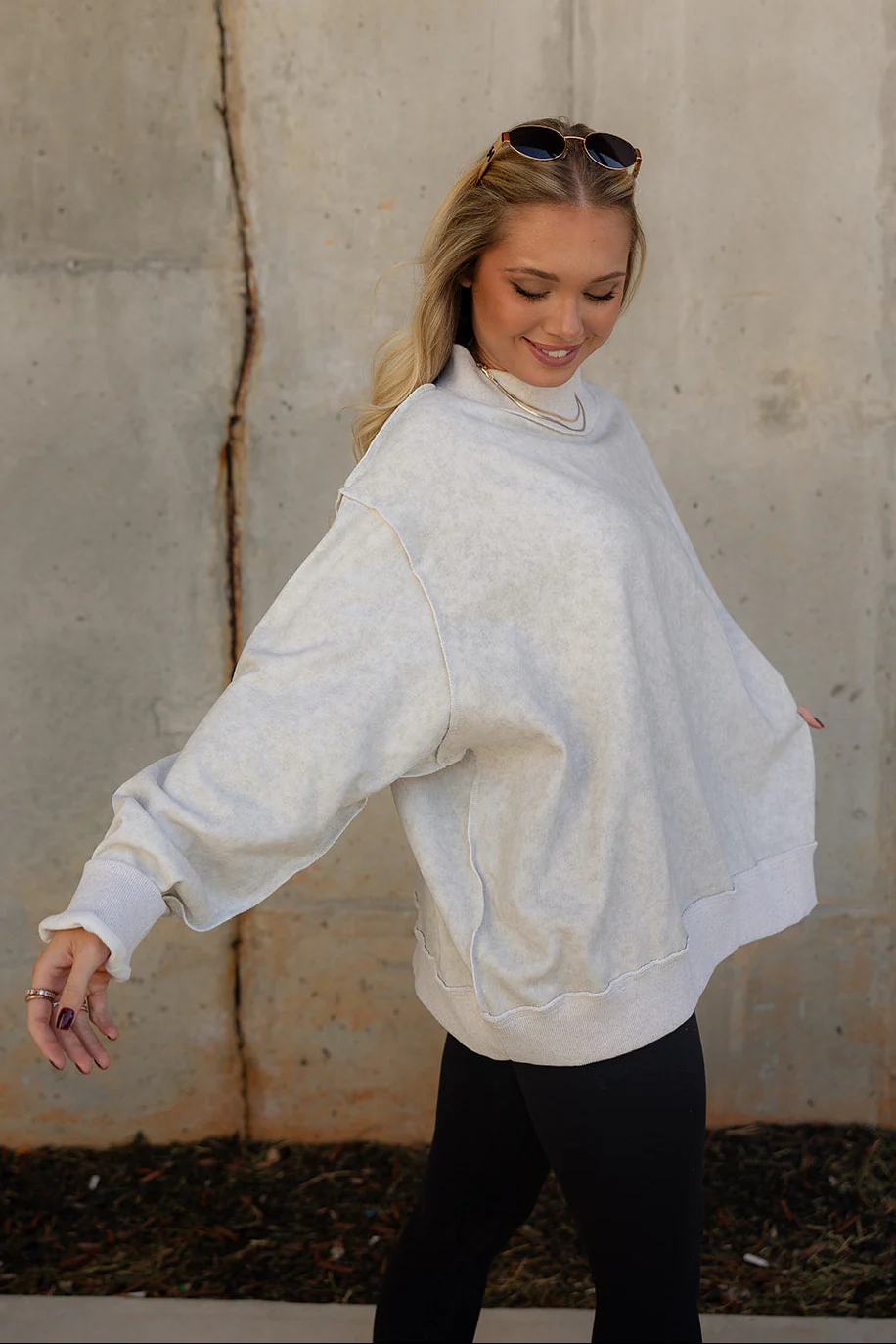 Hadley Ash Grey Mock Neck Mineral Wash Sweatshirt - Image 3