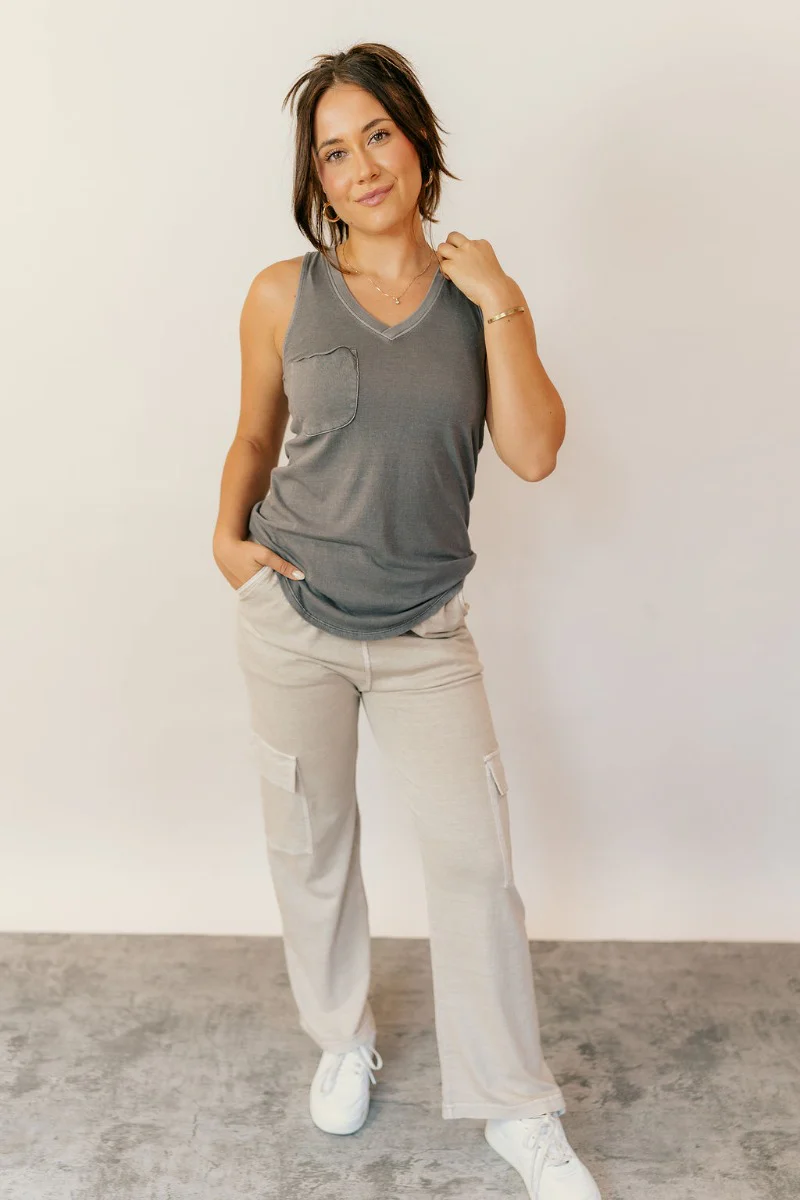 Hadley Charcoal V-Neck Pocket Tank