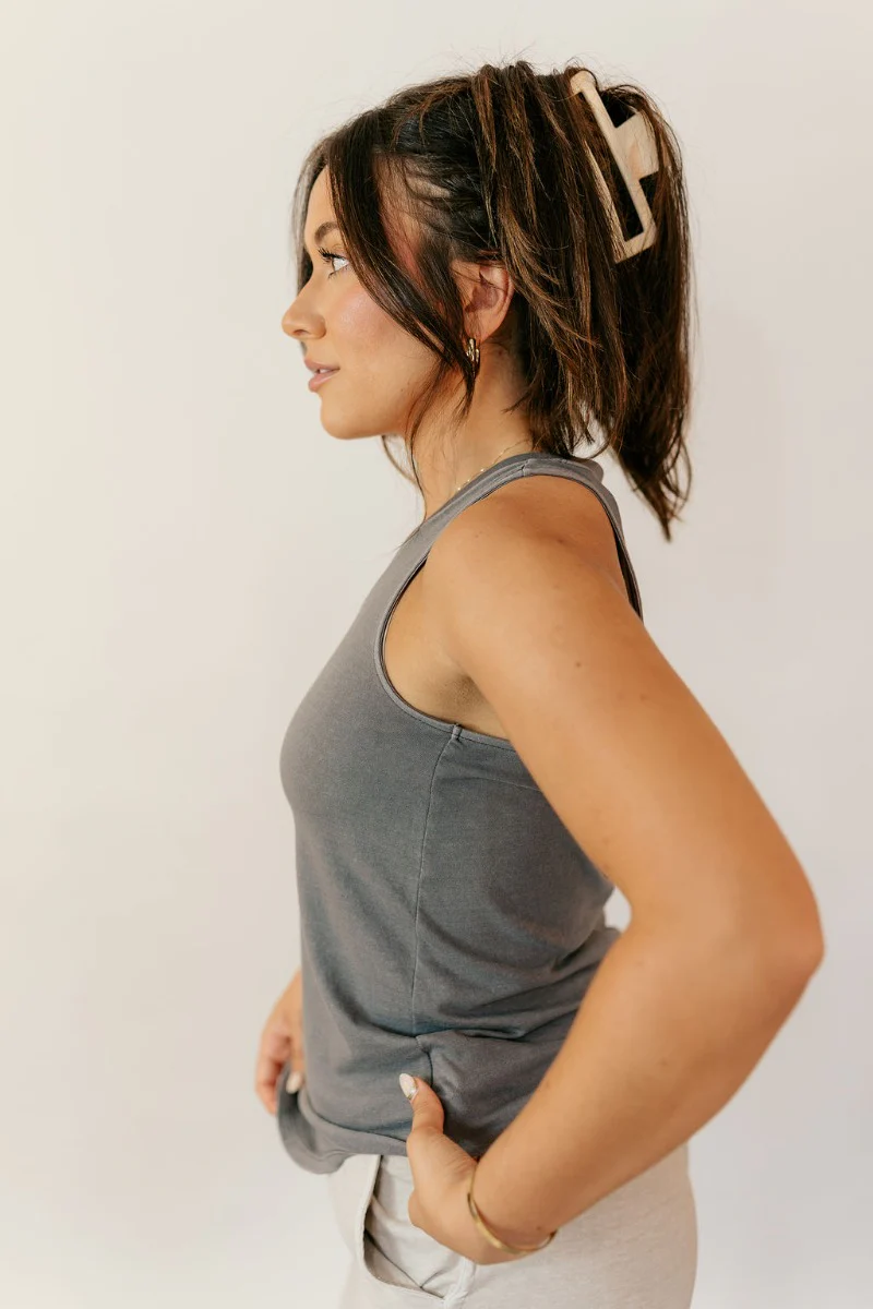 Hadley Charcoal V-Neck Pocket Tank - Image 3