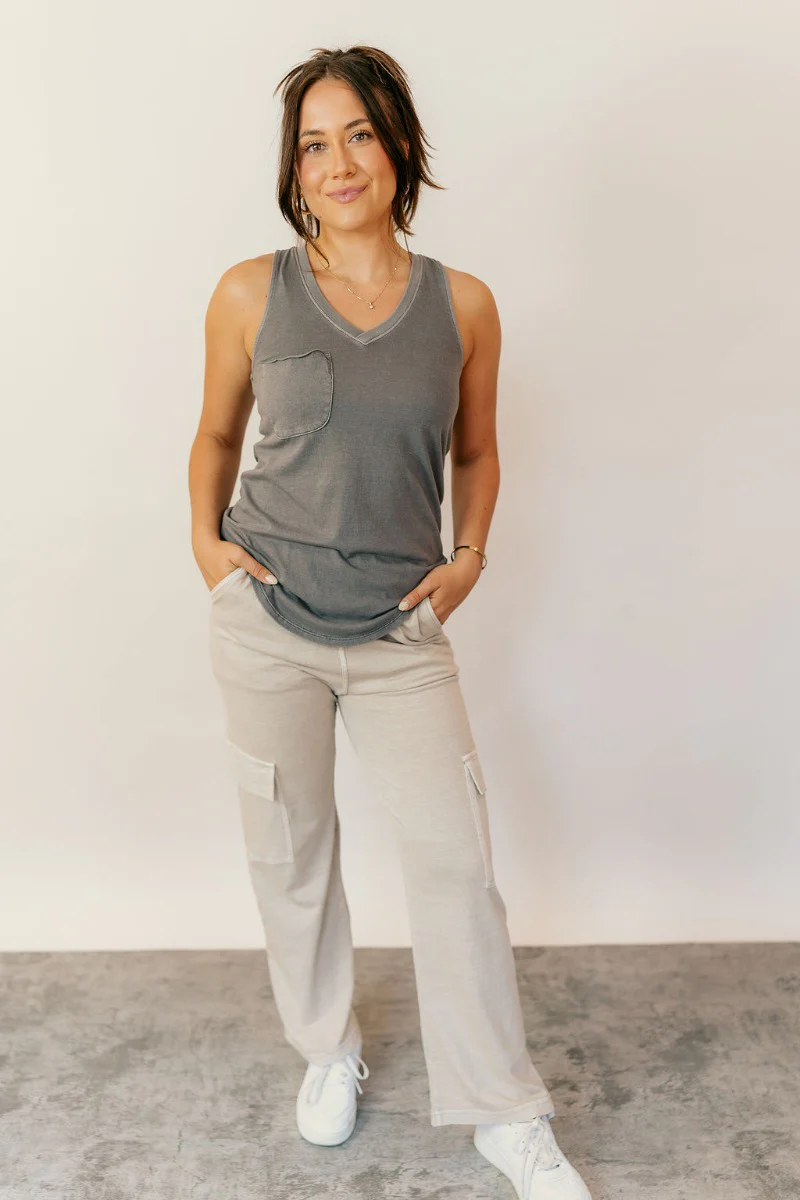 Hadley Charcoal V-Neck Pocket Tank - Image 5