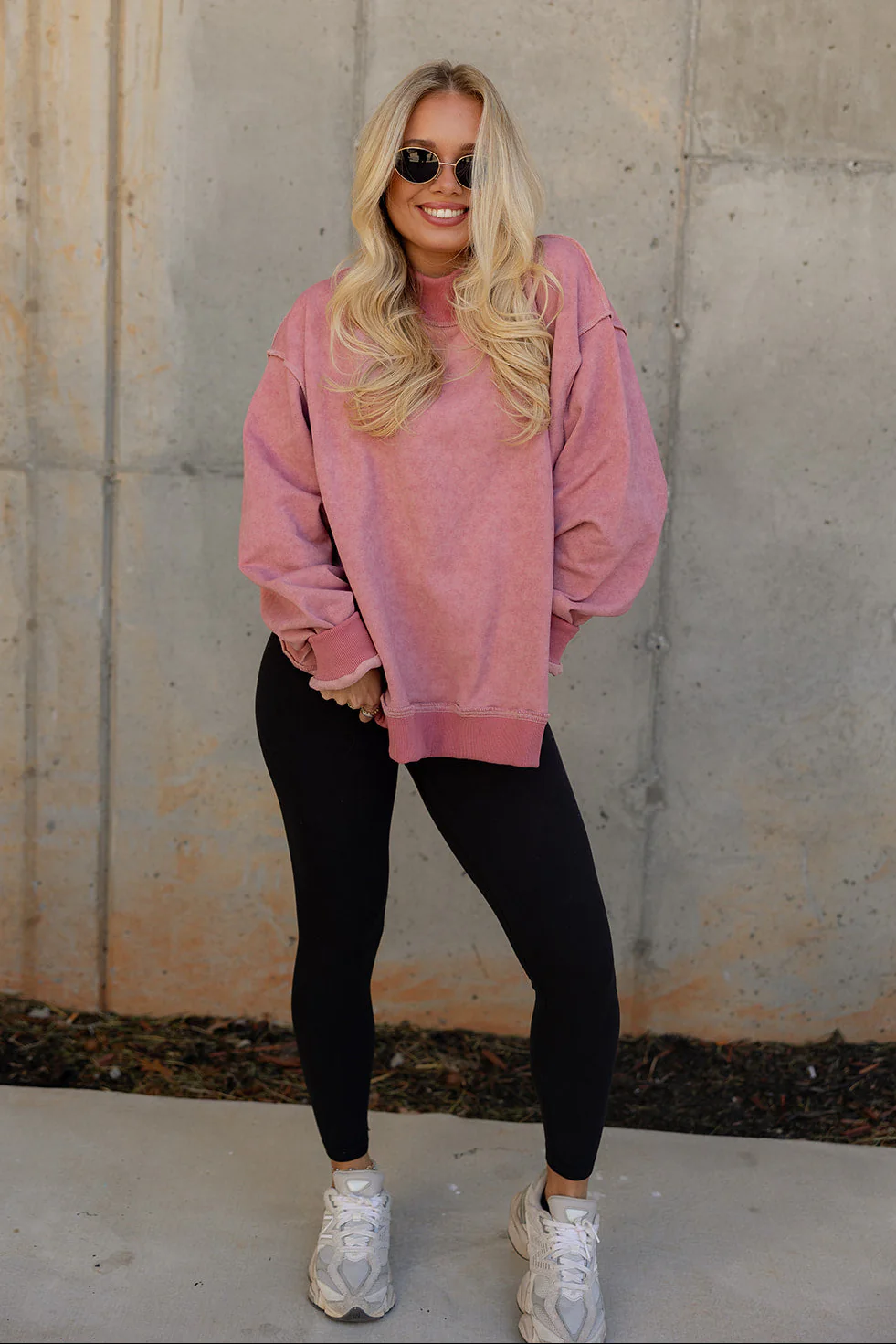 Hadley Mauve Pink Mock Neck Mineral Wash Sweatshirt - Image 2