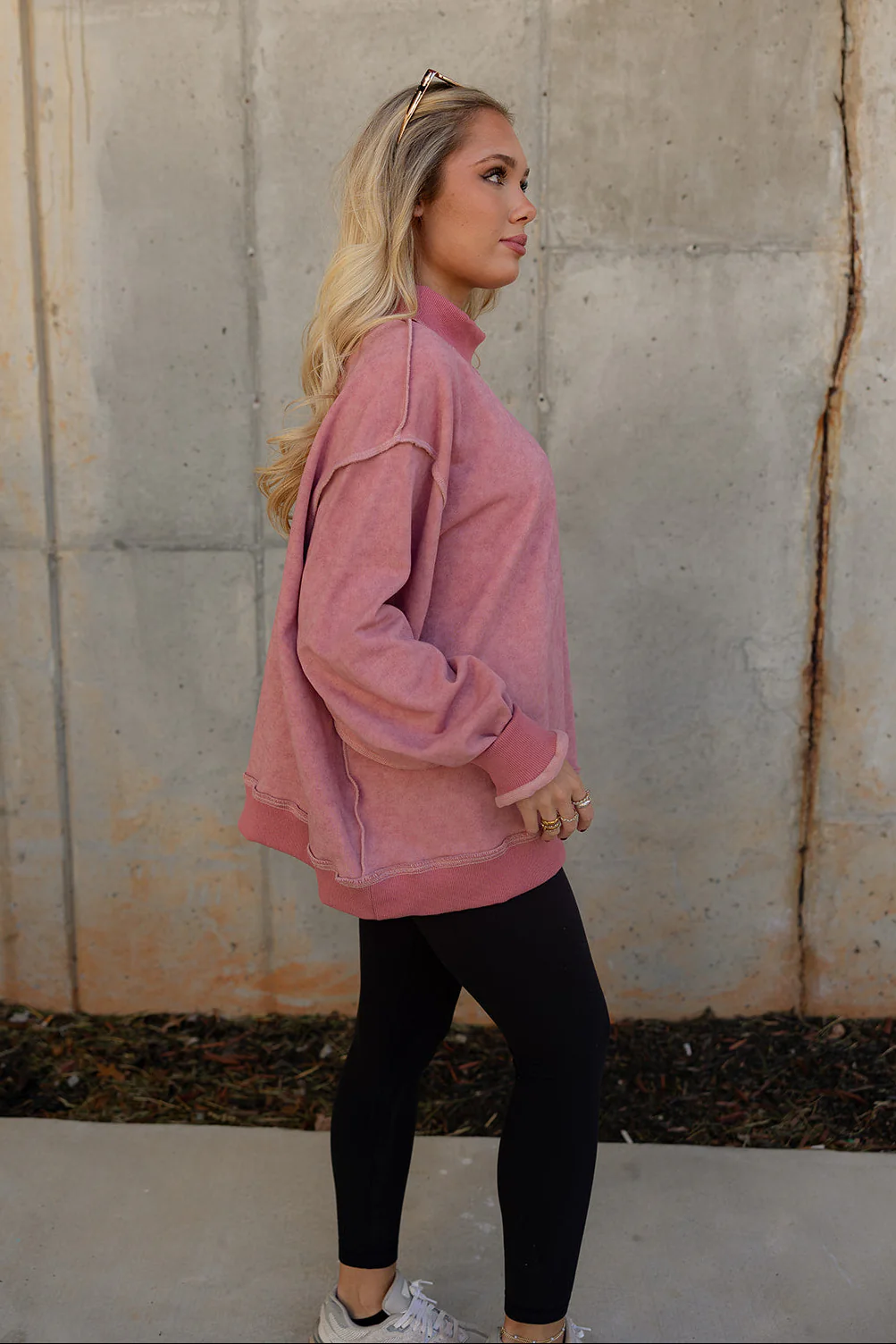 Hadley Mauve Pink Mock Neck Mineral Wash Sweatshirt - Image 3