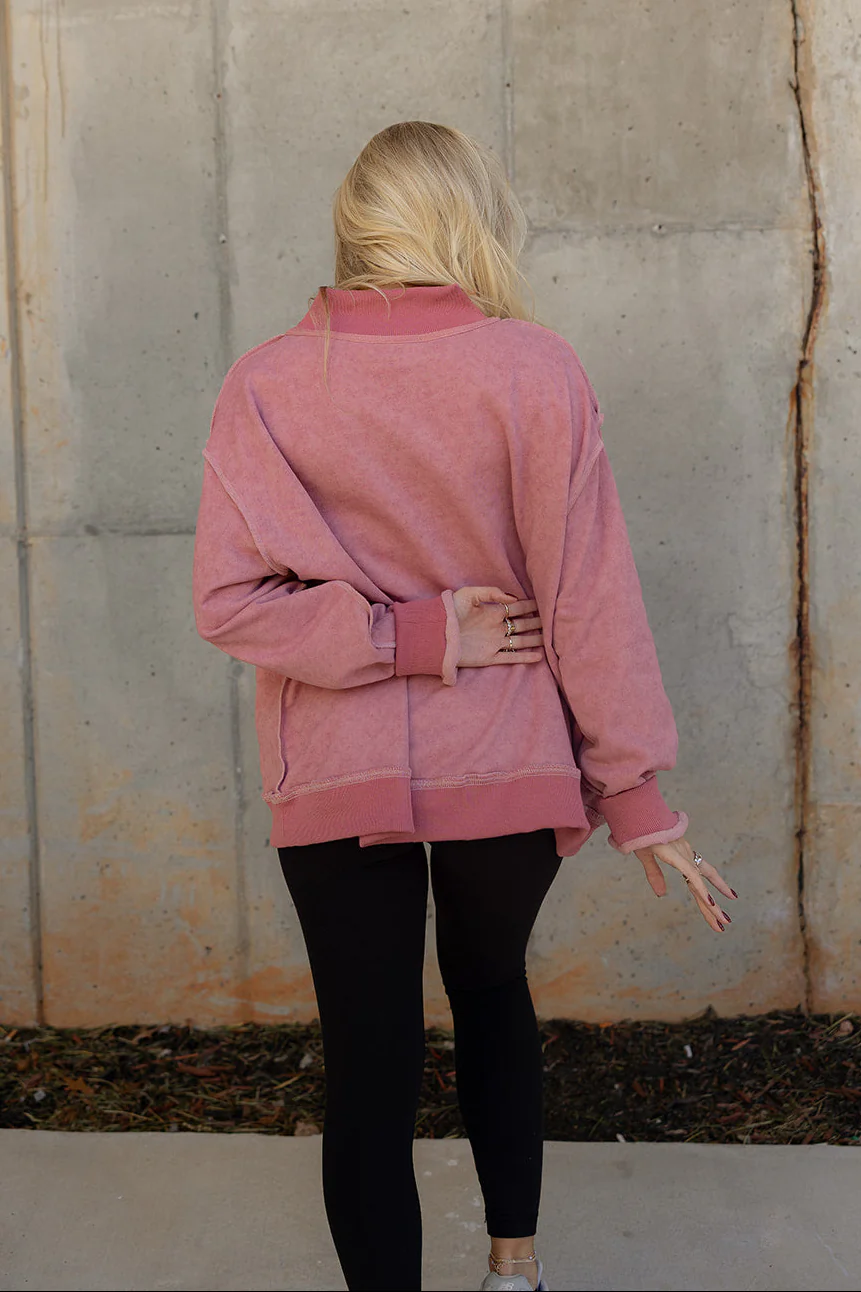 Hadley Mauve Pink Mock Neck Mineral Wash Sweatshirt - Image 4