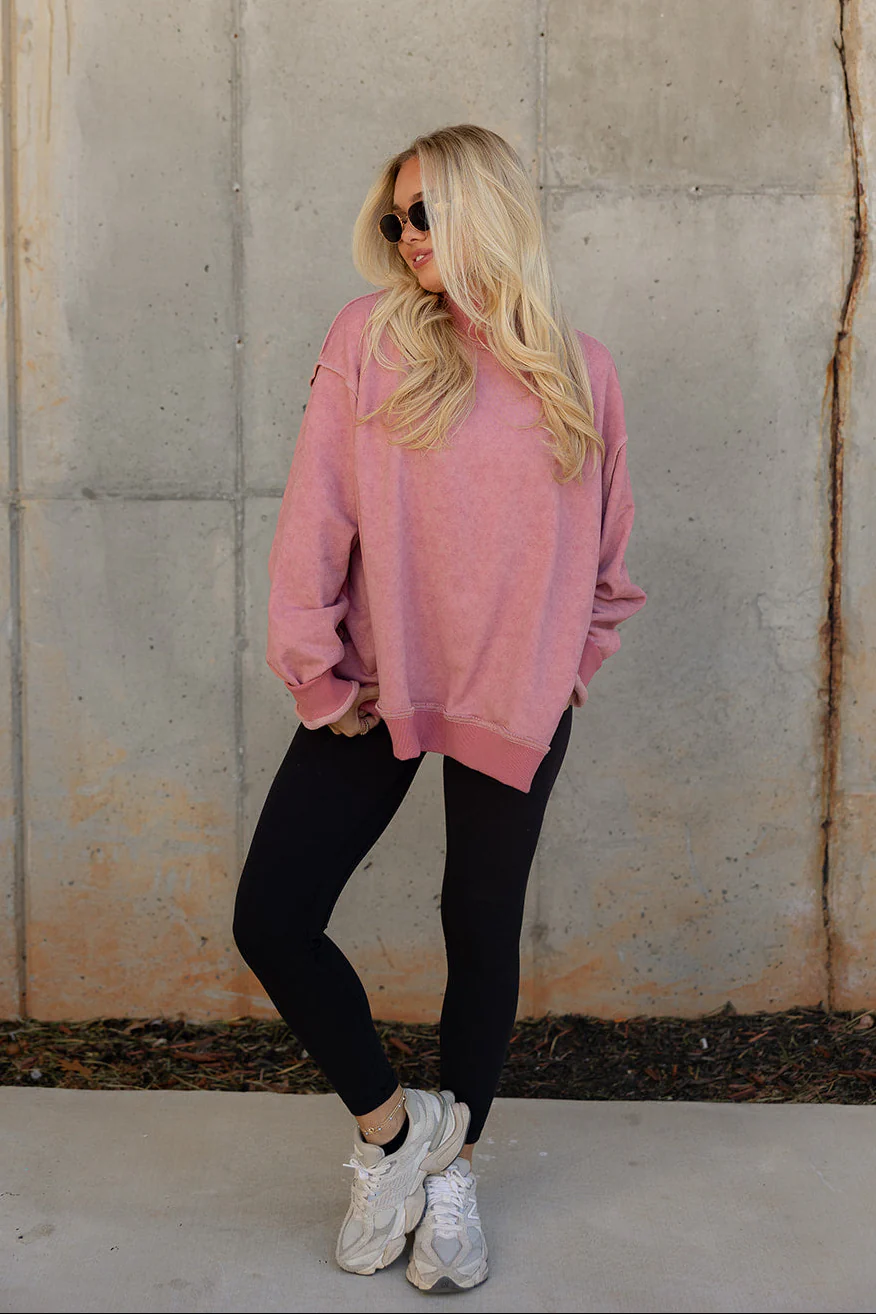 Hadley Mauve Pink Mock Neck Mineral Wash Sweatshirt - Image 5