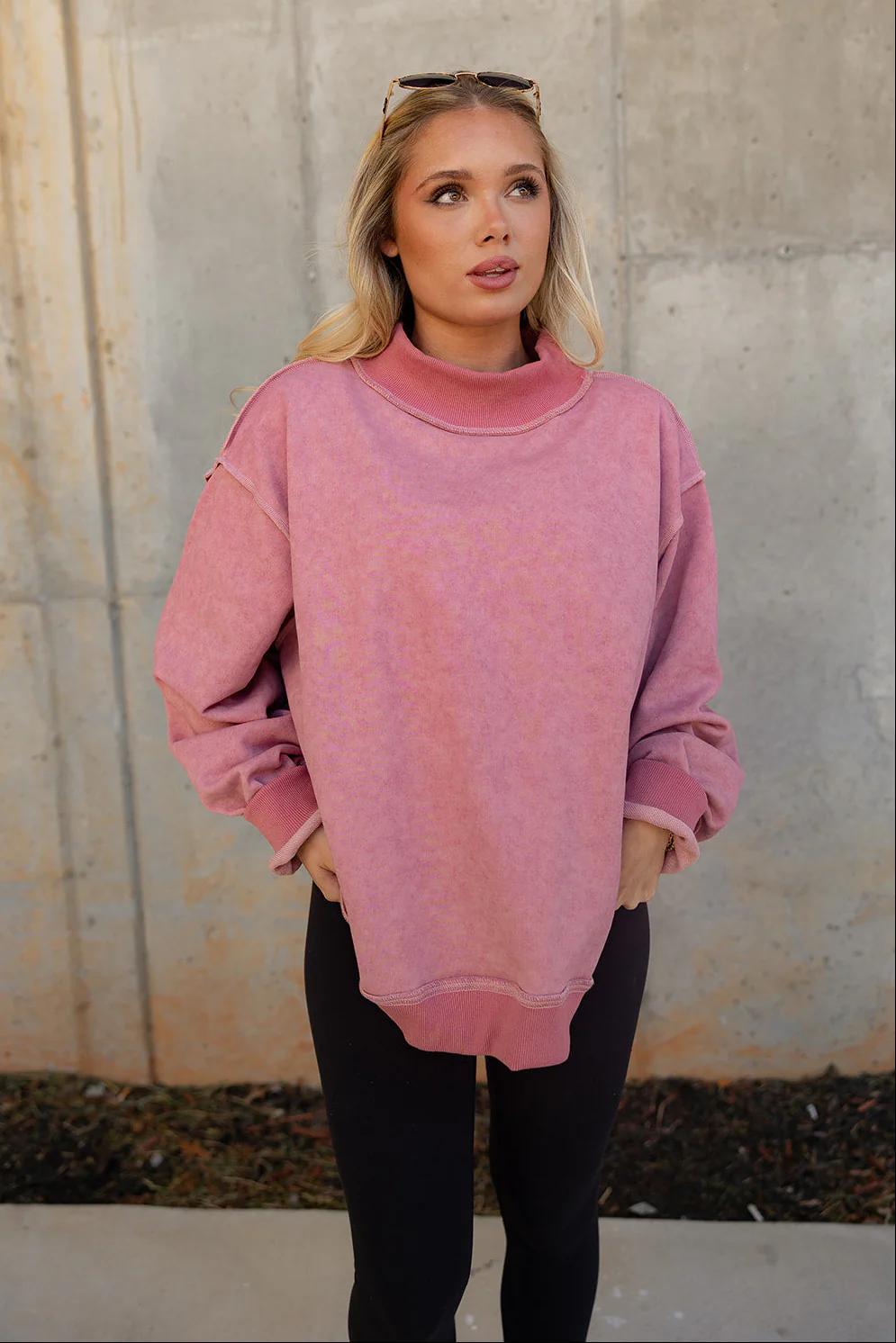 Hadley Mauve Pink Mock Neck Mineral Wash Sweatshirt - Image 6