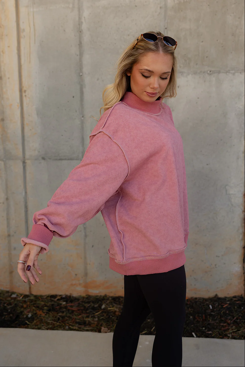Hadley Mauve Pink Mock Neck Mineral Wash Sweatshirt - Image 7