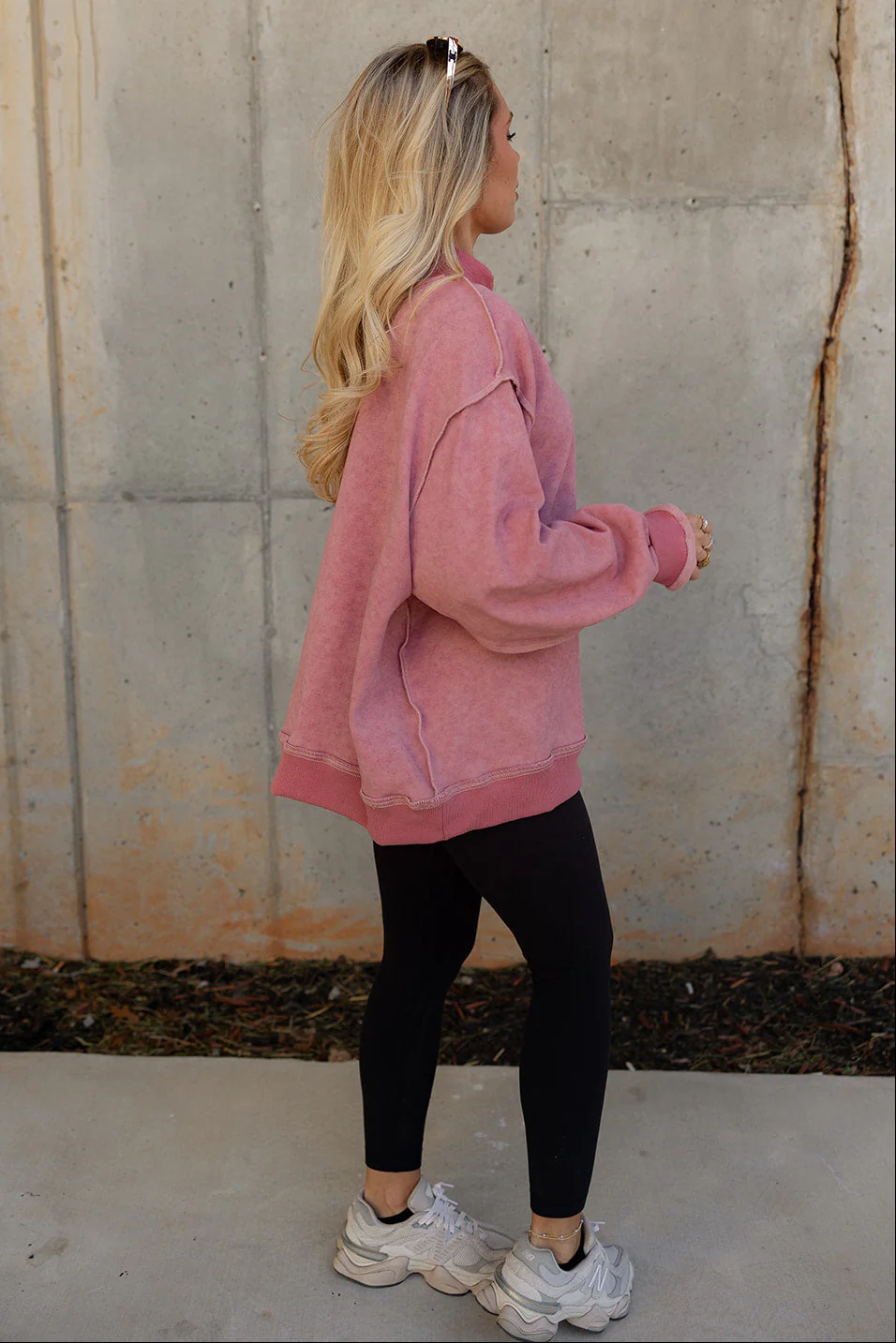 Hadley Mauve Pink Mock Neck Mineral Wash Sweatshirt - Image 8