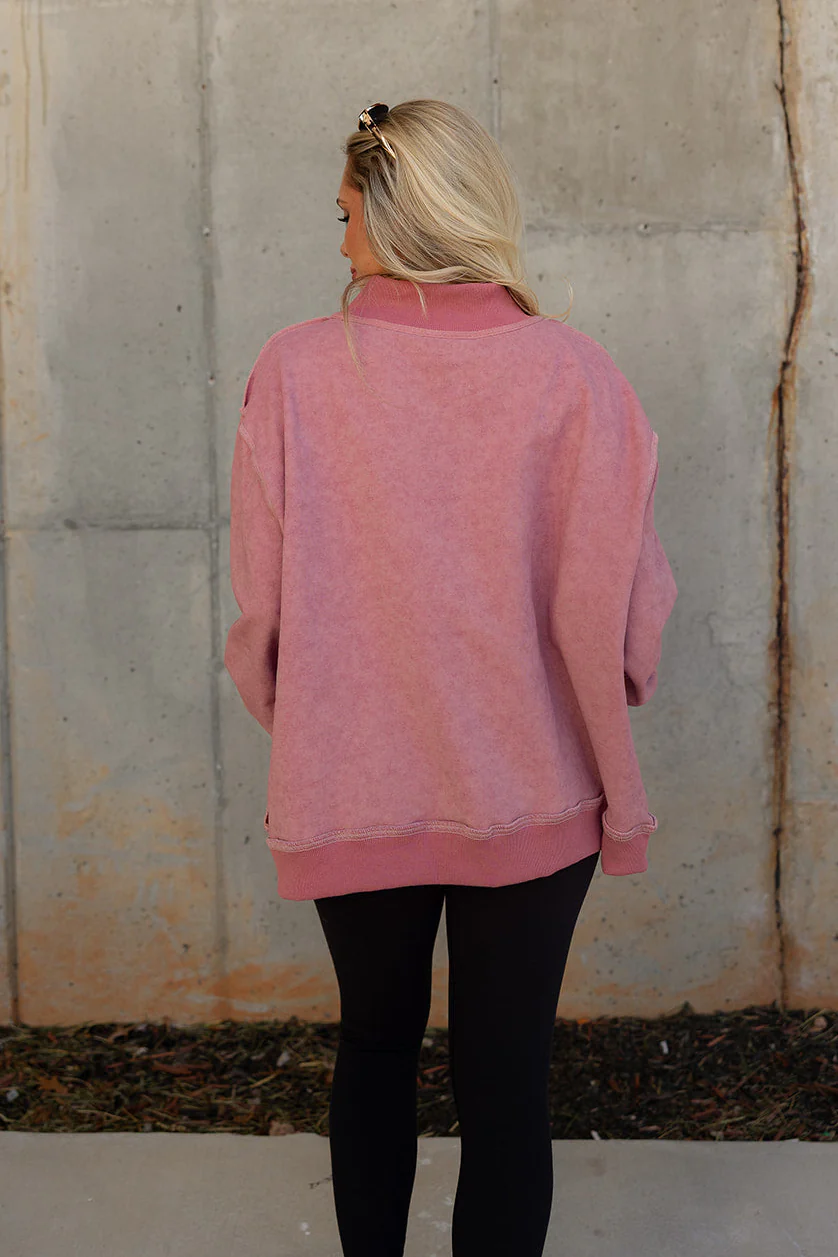 Hadley Mauve Pink Mock Neck Mineral Wash Sweatshirt - Image 9