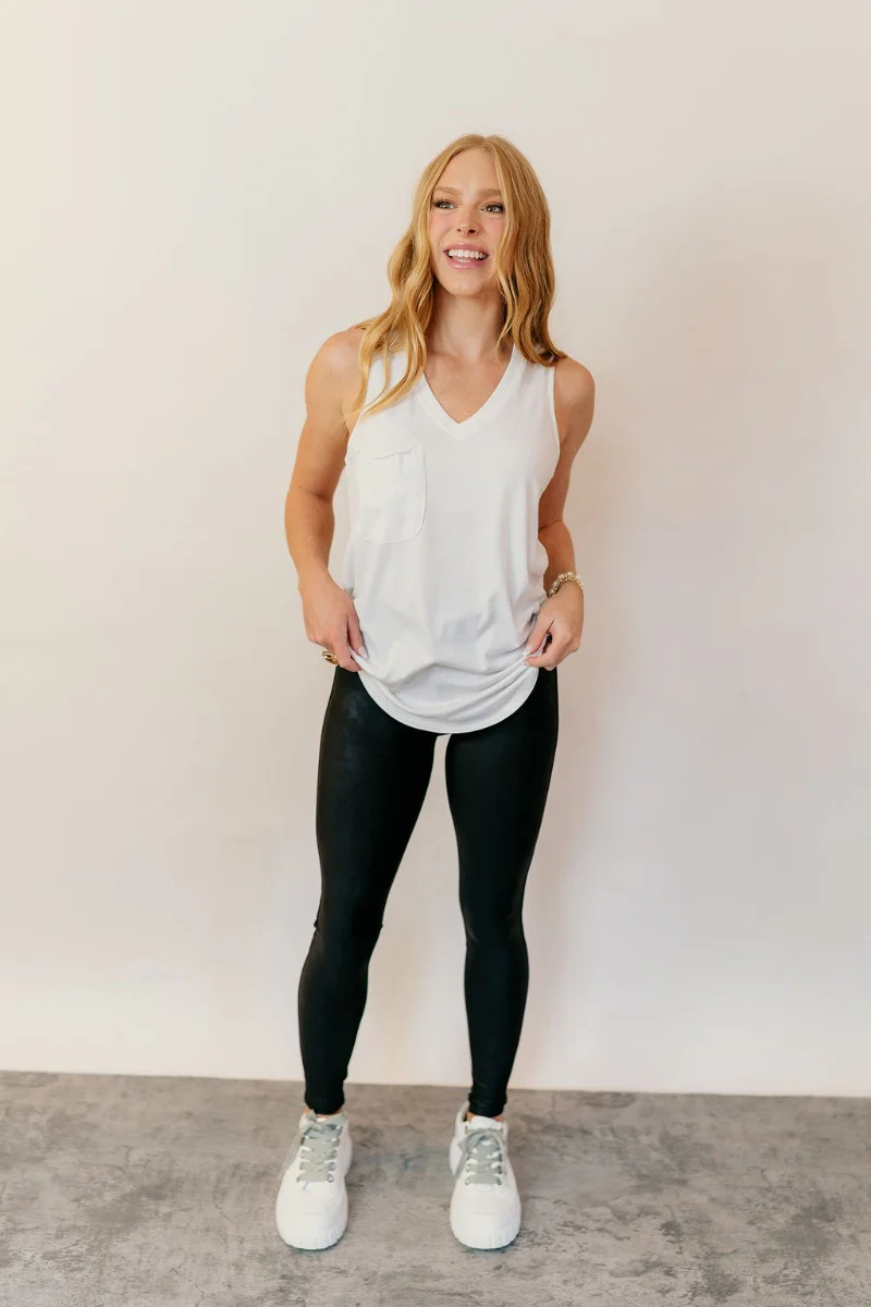 Hadley Off White V-Neck Pocket Tank - Image 3