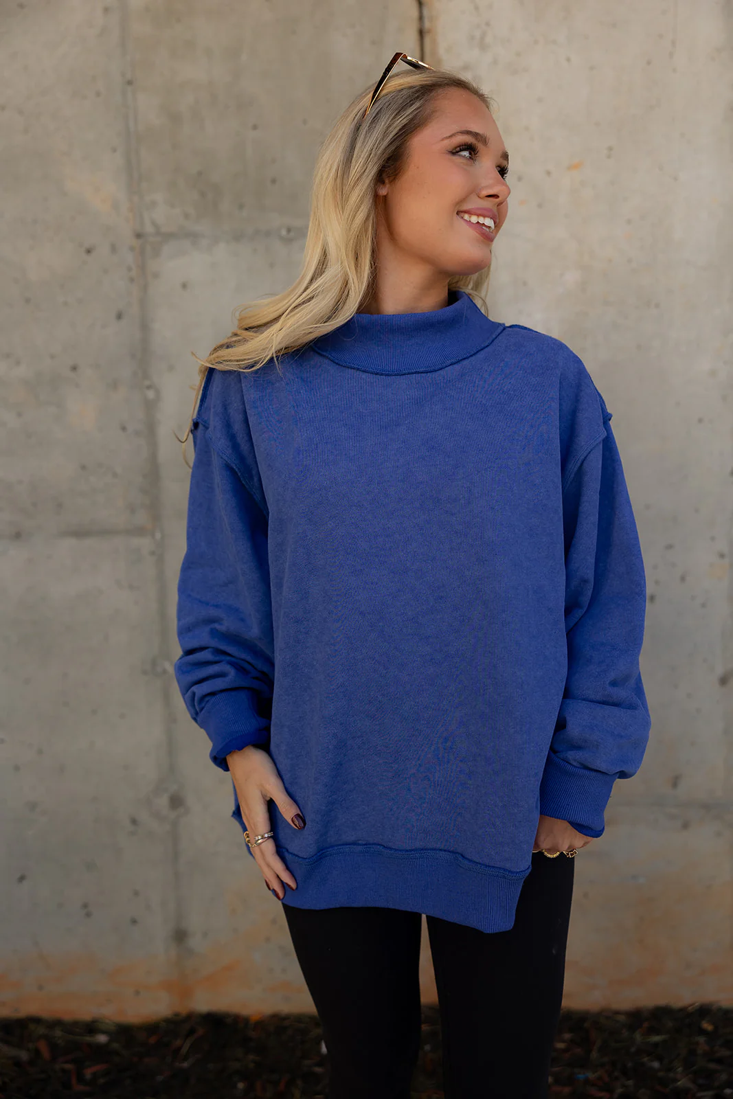 Hadley Royal Blue Mock Neck Mineral Wash Sweatshirt