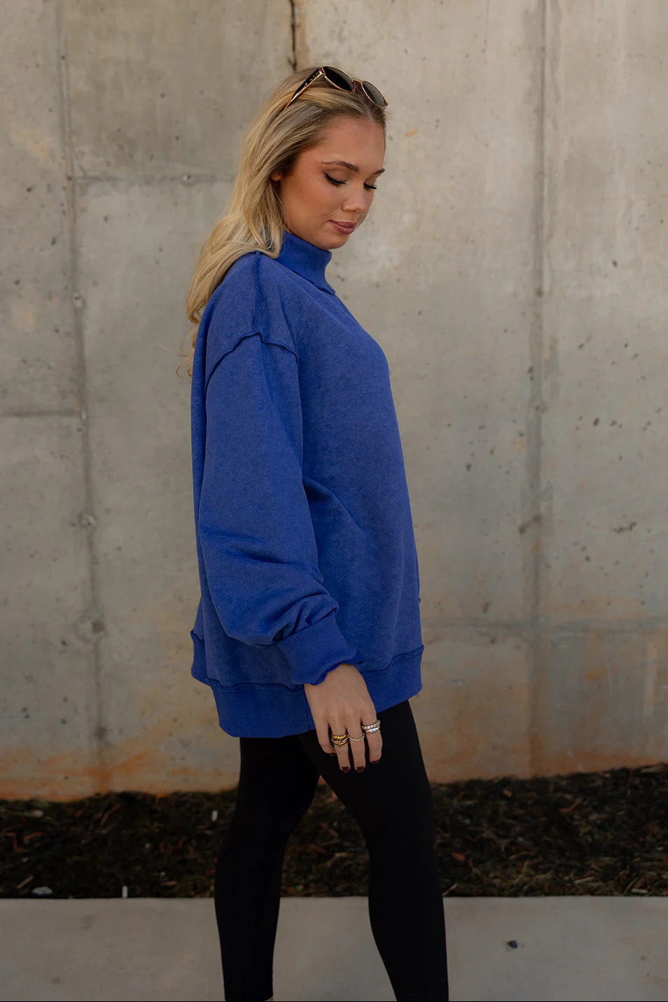 Hadley Royal Blue Mock Neck Mineral Wash Sweatshirt - Image 2
