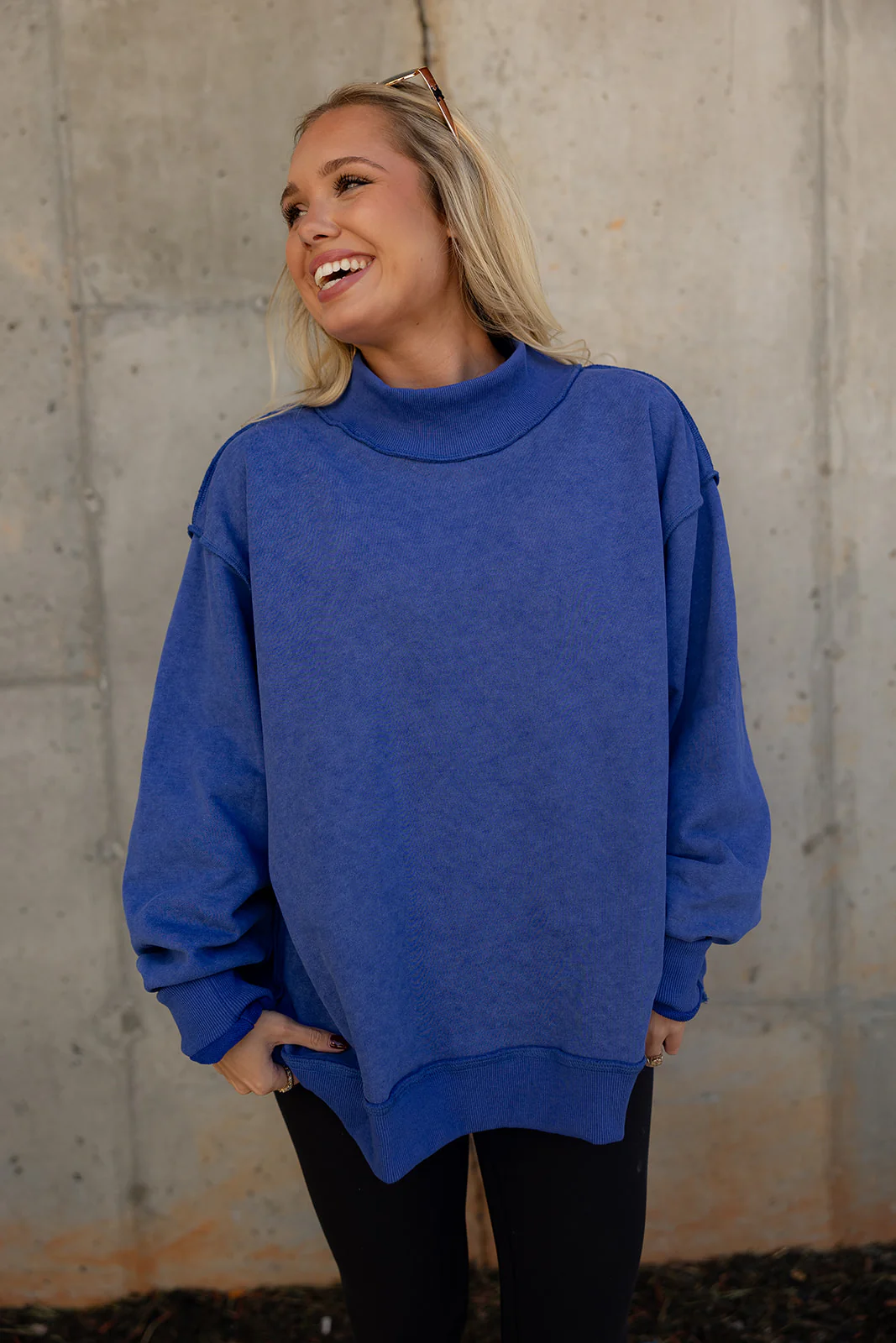 Hadley Royal Blue Mock Neck Mineral Wash Sweatshirt - Image 3