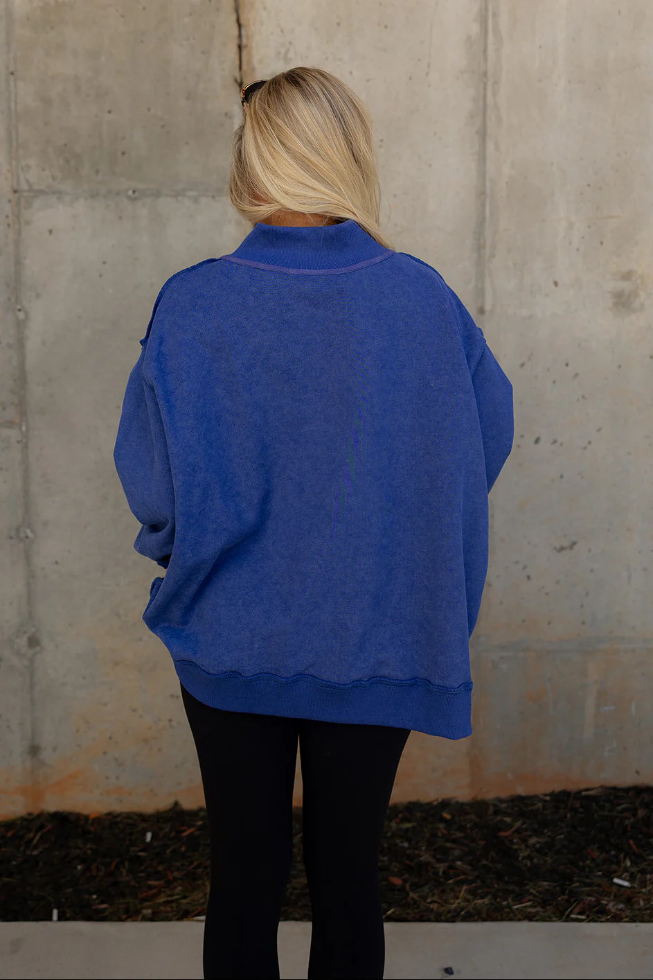 Hadley Royal Blue Mock Neck Mineral Wash Sweatshirt - Image 4