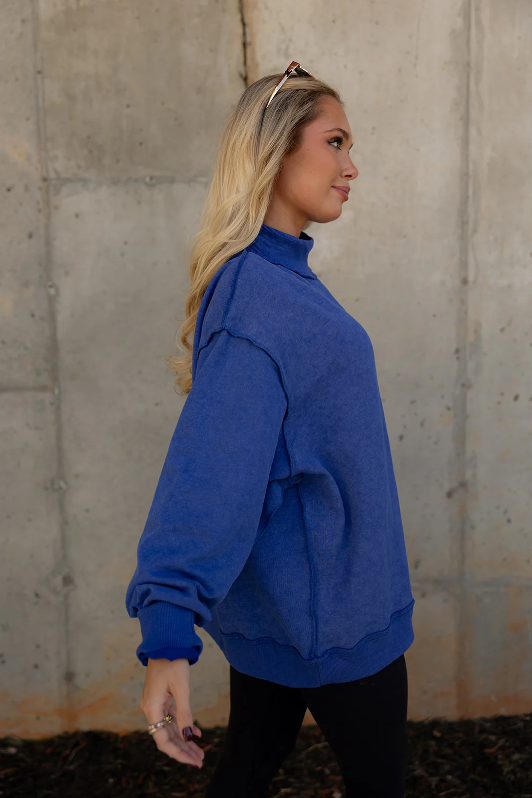Hadley Royal Blue Mock Neck Mineral Wash Sweatshirt - Image 5