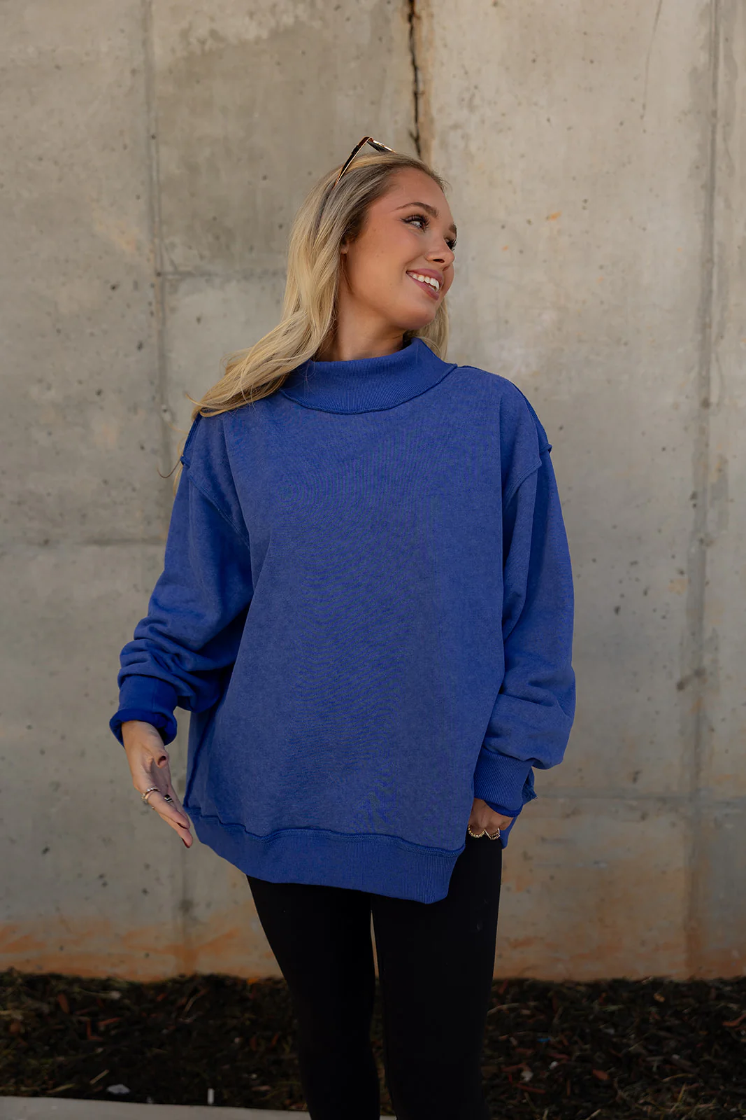Hadley Royal Blue Mock Neck Mineral Wash Sweatshirt - Image 6
