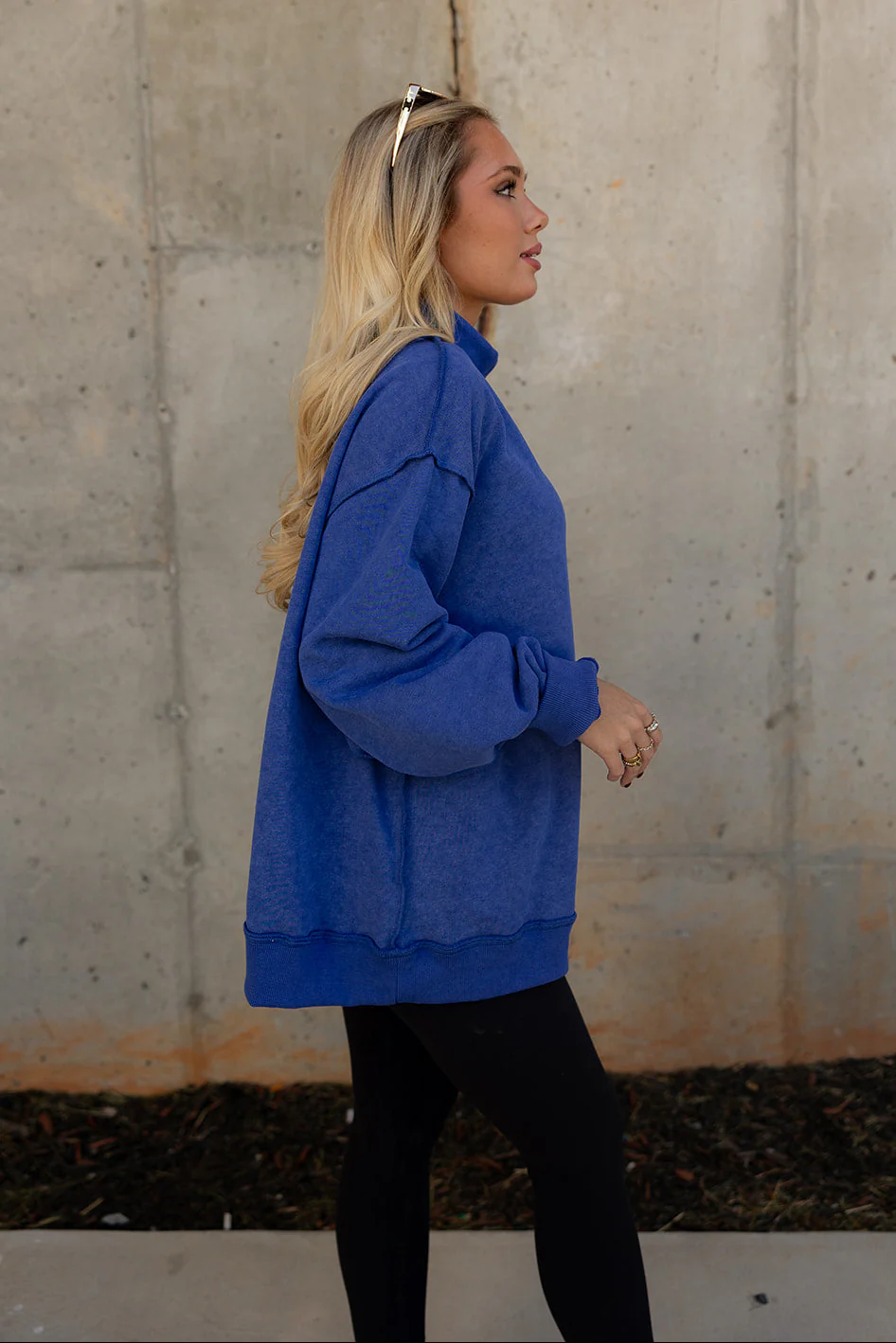 Hadley Royal Blue Mock Neck Mineral Wash Sweatshirt - Image 7
