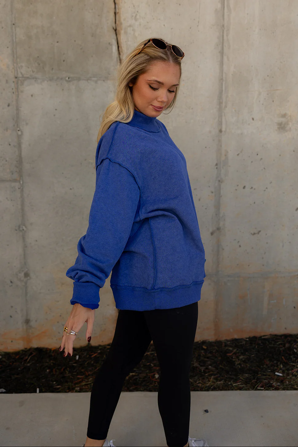 Hadley Royal Blue Mock Neck Mineral Wash Sweatshirt - Image 8