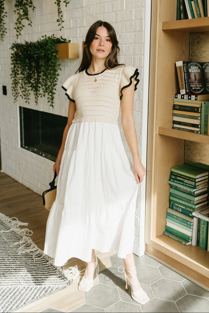 Hadley Taupe & White Midi Dress