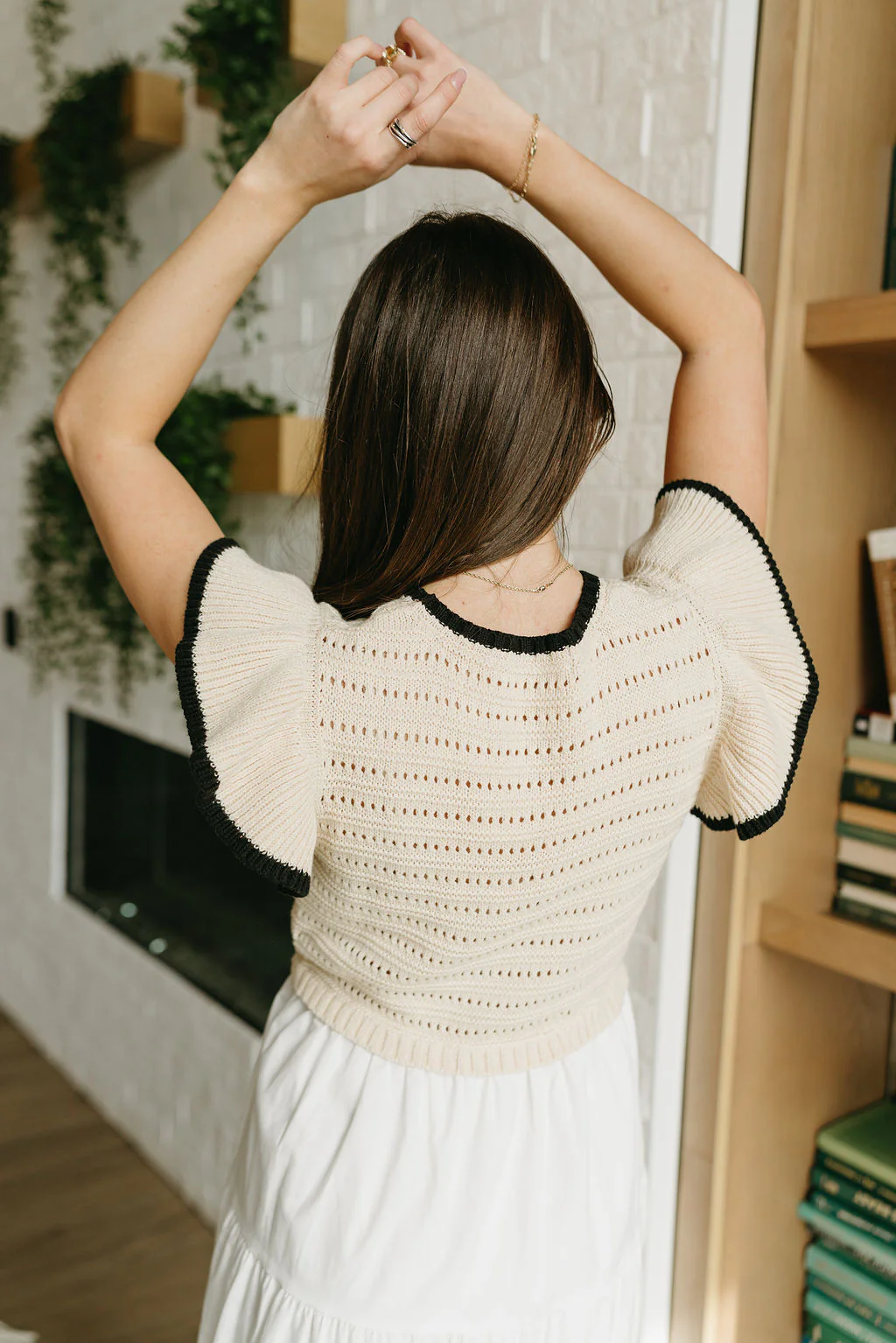 Hadley Taupe & White Midi Dress - Image 3