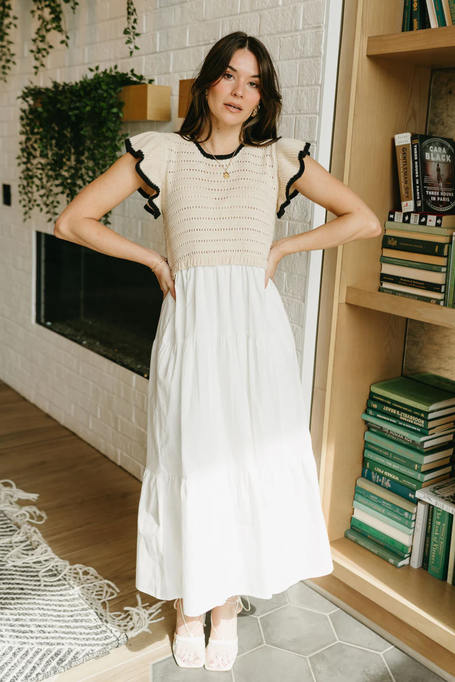 Hadley Taupe & White Midi Dress - Image 5