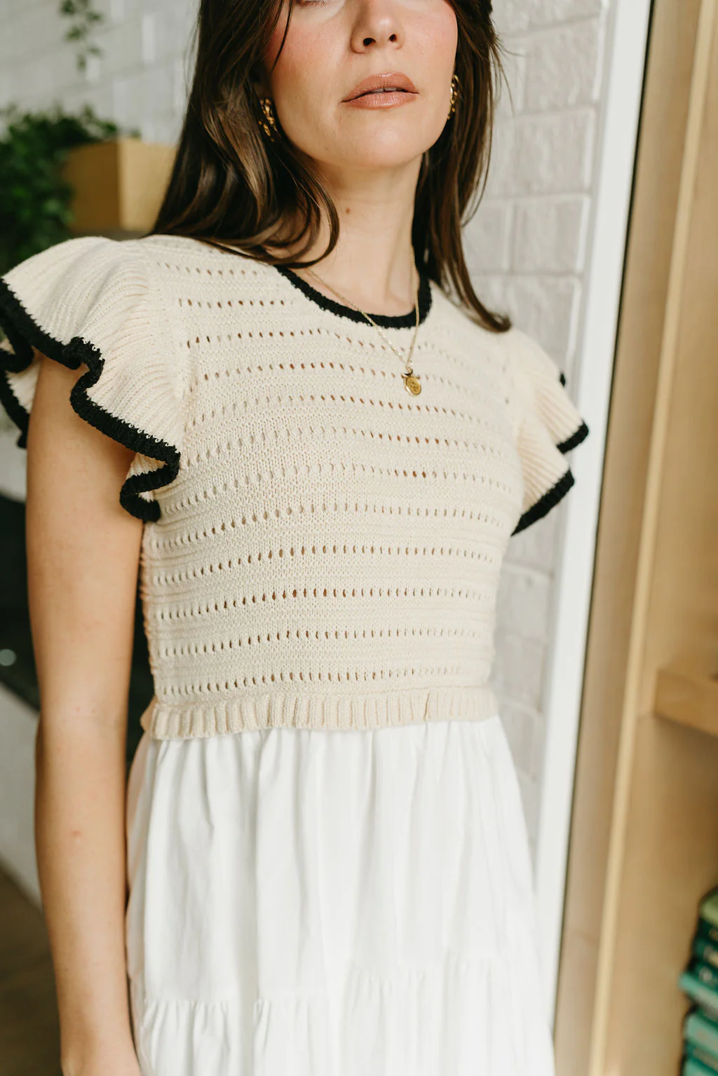 Hadley Taupe & White Midi Dress - Image 6