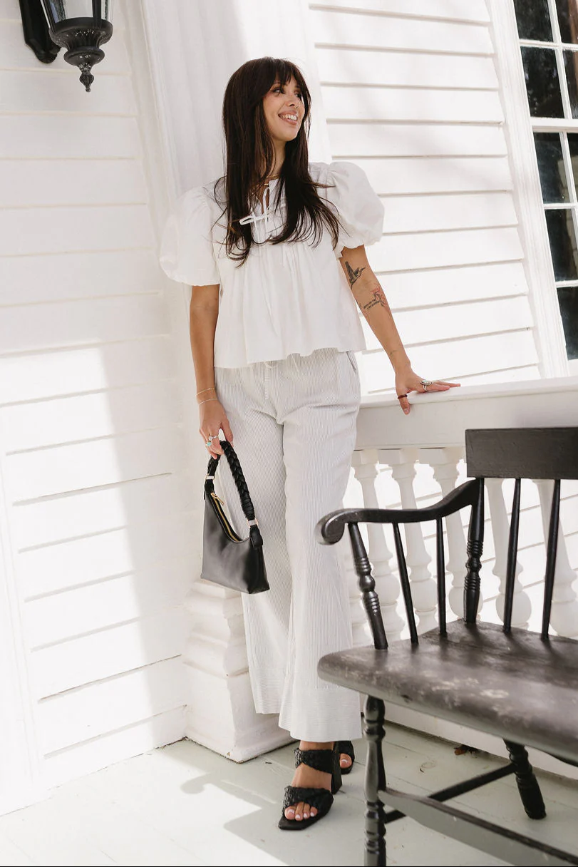 Hadley White Tie-Front Puff Sleeve Top - Image 2