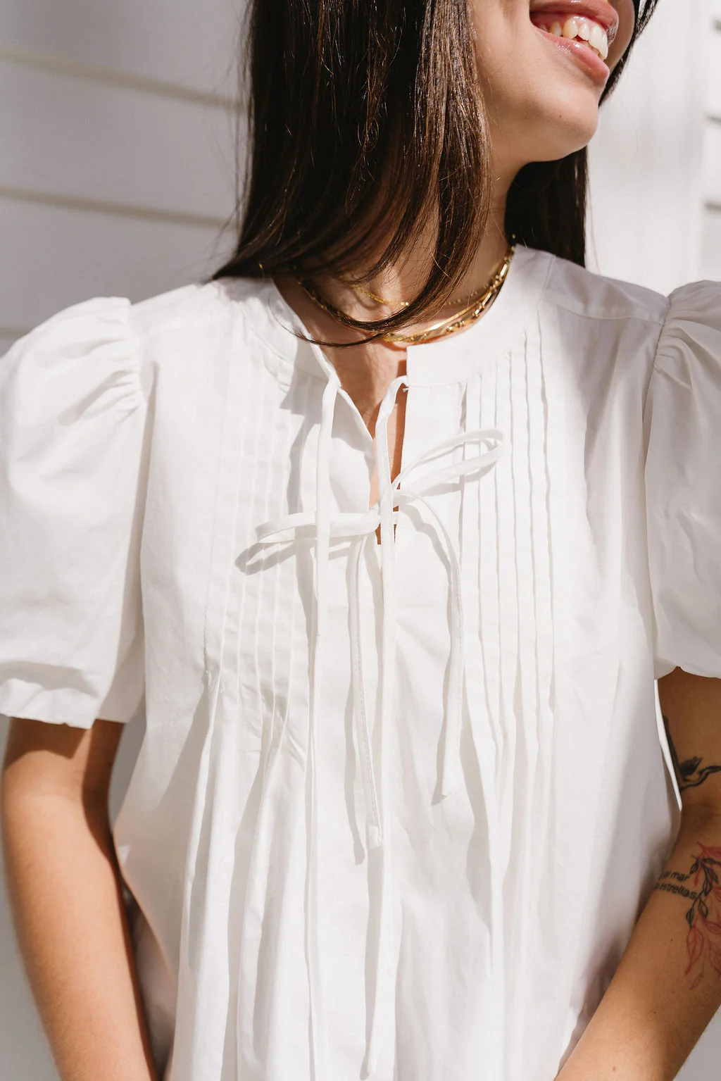 Hadley White Tie-Front Puff Sleeve Top - Image 4