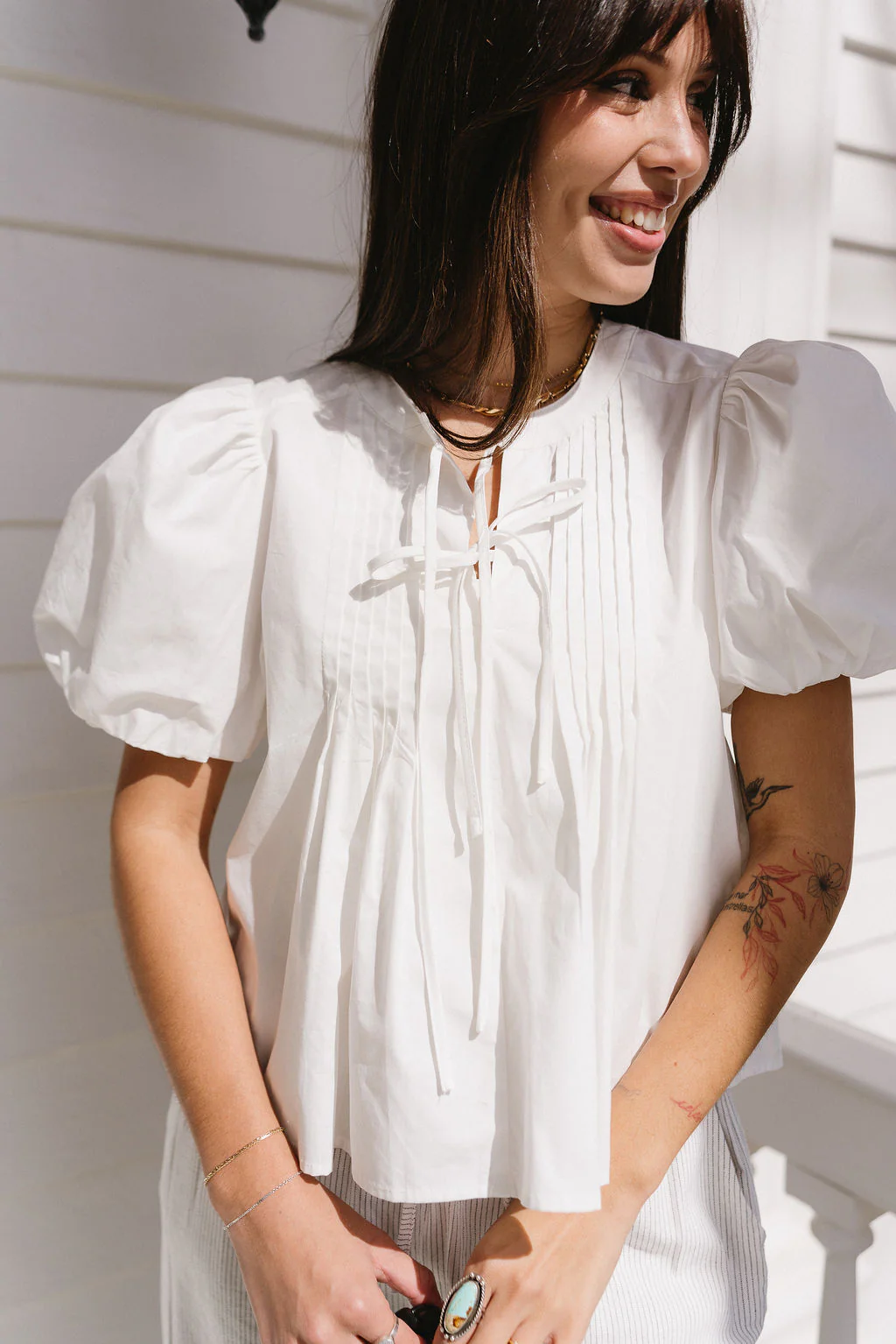 Hadley White Tie-Front Puff Sleeve Top - Image 5