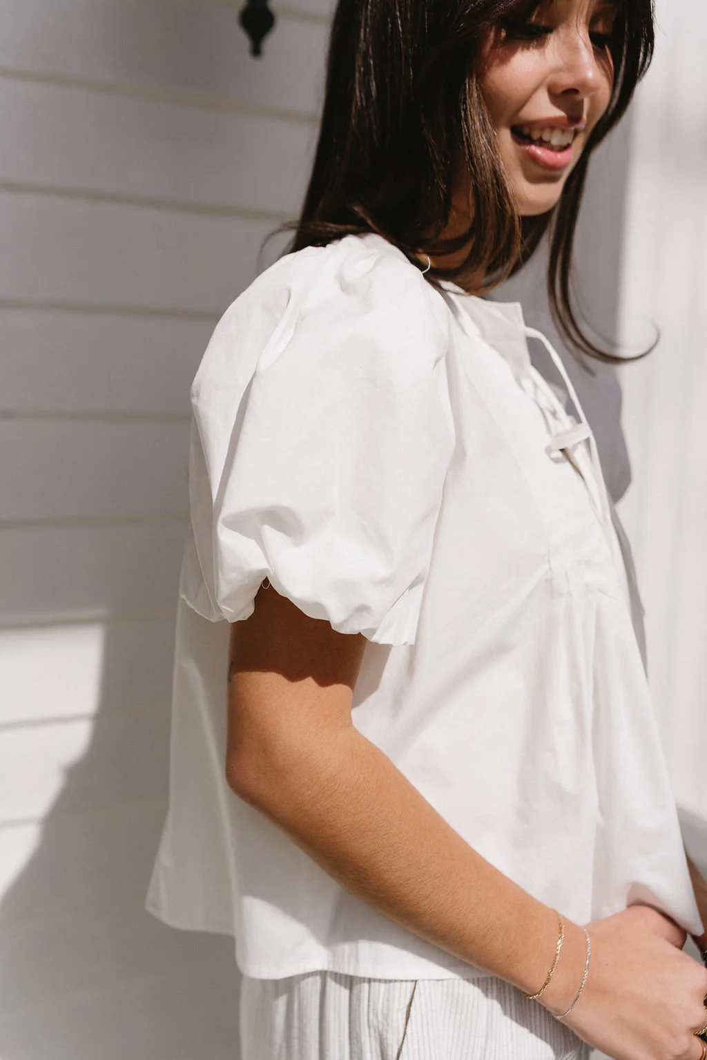 Hadley White Tie-Front Puff Sleeve Top - Image 6